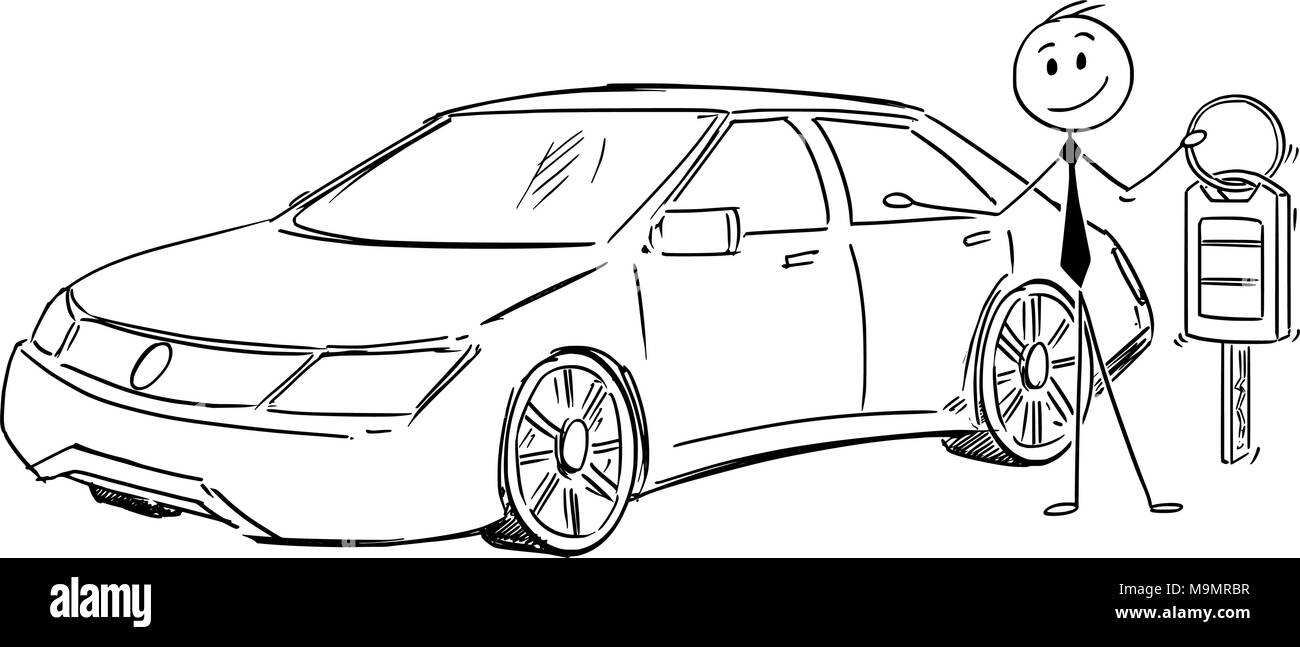 Cartoon illustration businessman driving car Banque de photographies et