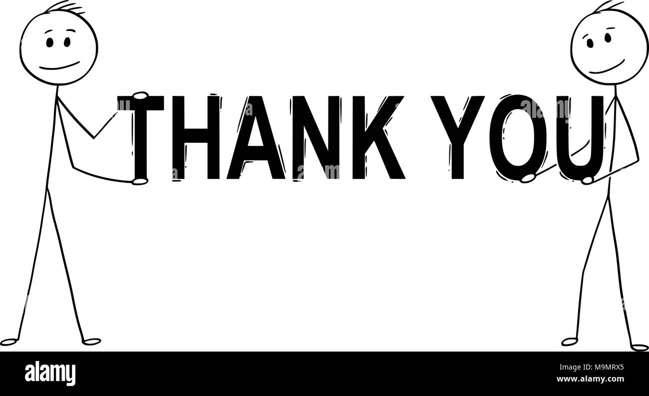Caricature de Happy Smiling Man ou Woman Holding Sign avec texte Merci Illustration de Vecteur