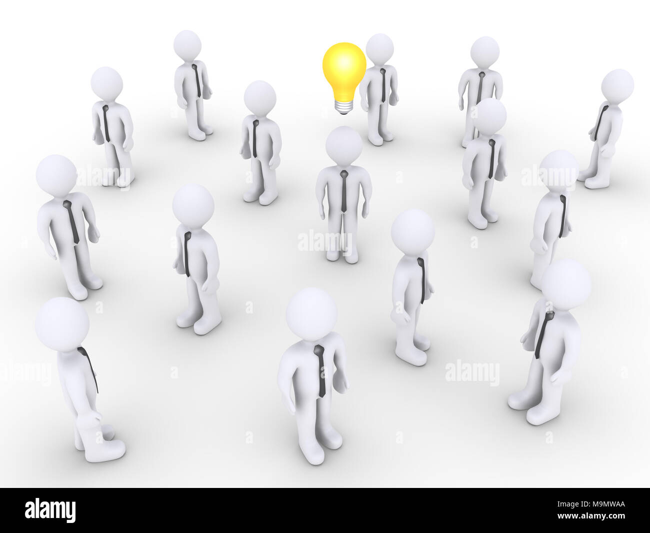De nombreux hommes d'agir, mais l'un a une ampoule au-dessus de lui Banque D'Images
