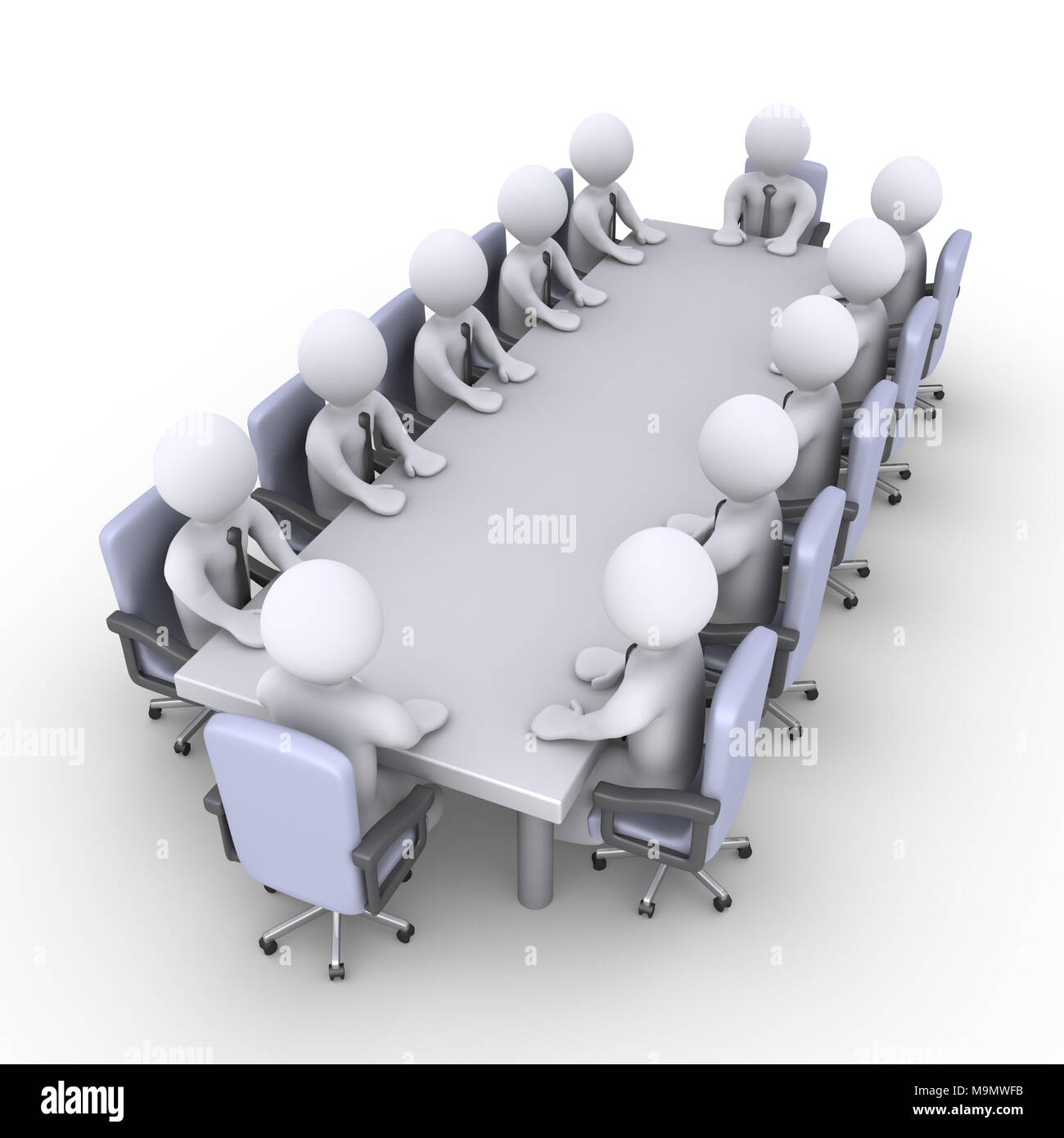 D'affaires 3d assis dans une table comme lors d'une réunion Banque D'Images