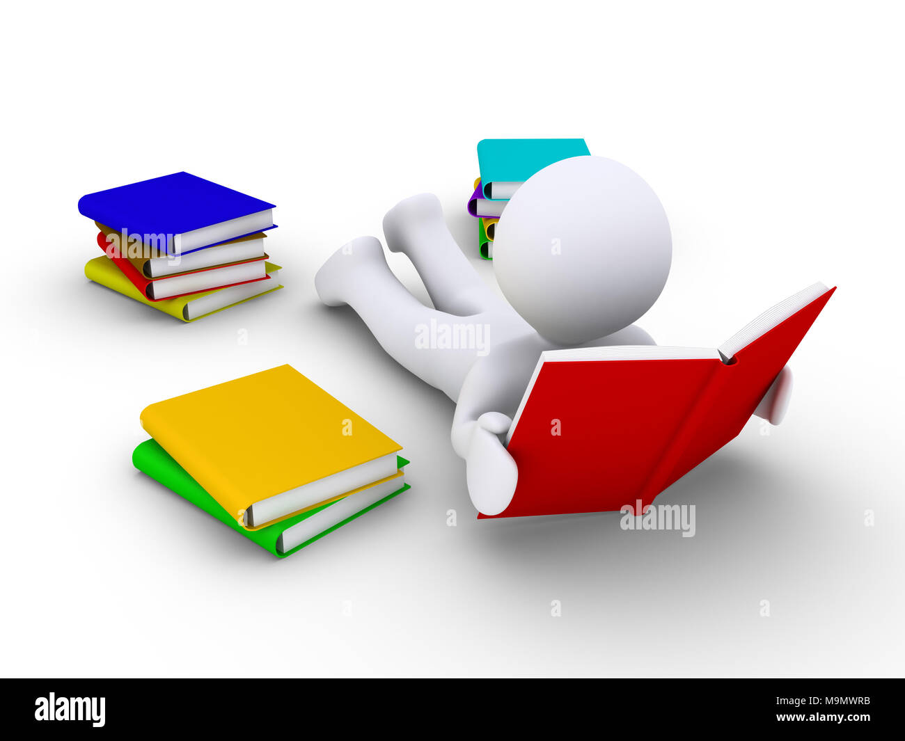 3d personne allongé sur le sol est en train de lire un livre Banque D'Images