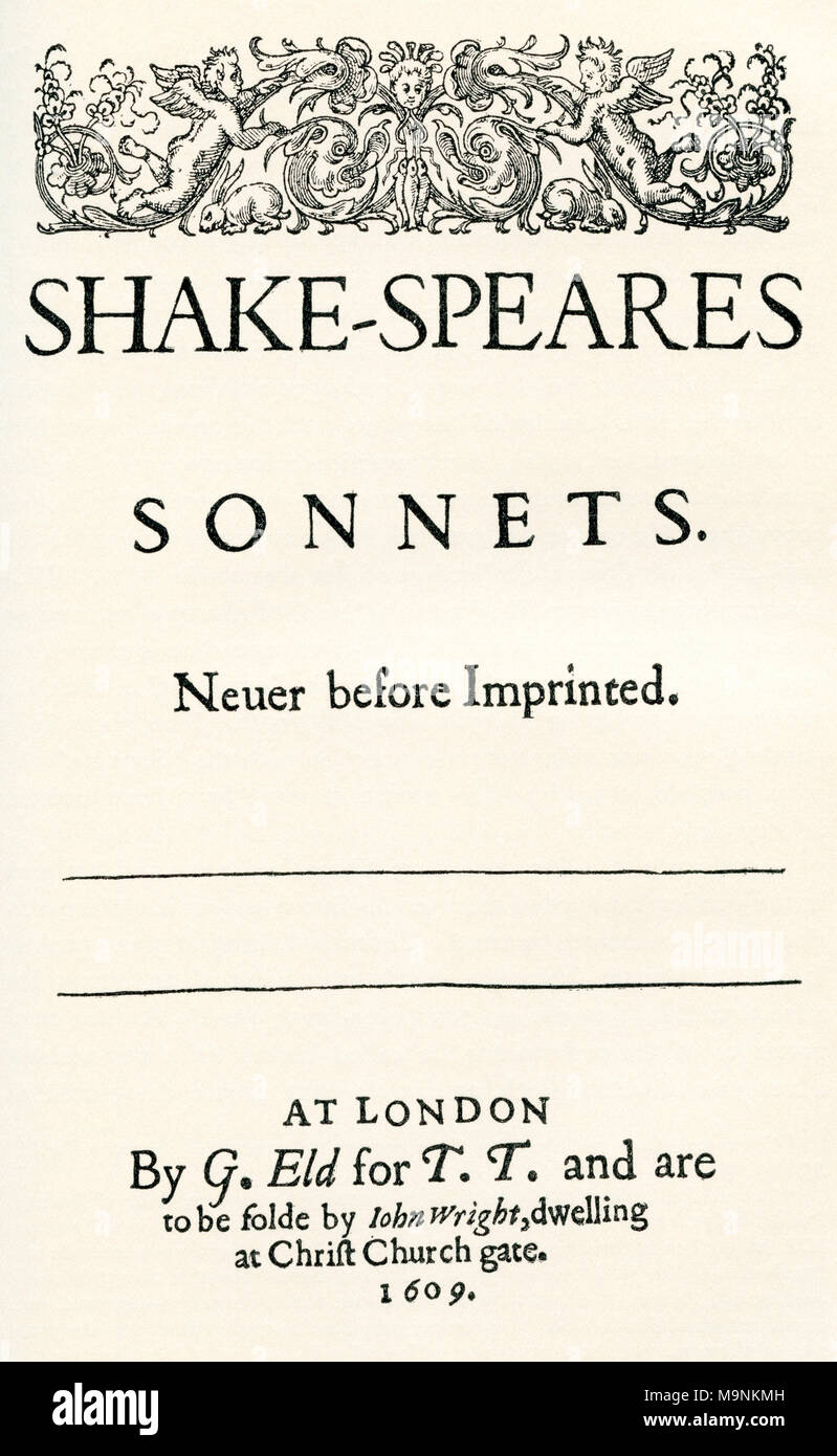 Après la page de titre de la première édition (en quarto) des sonnets de Shakespeare. William Shakespeare, 1564 (baptisé) - 1616. Anglais, poète, dramaturge et acteur. D'une vie de William Shakespeare, publié en 1908. Banque D'Images