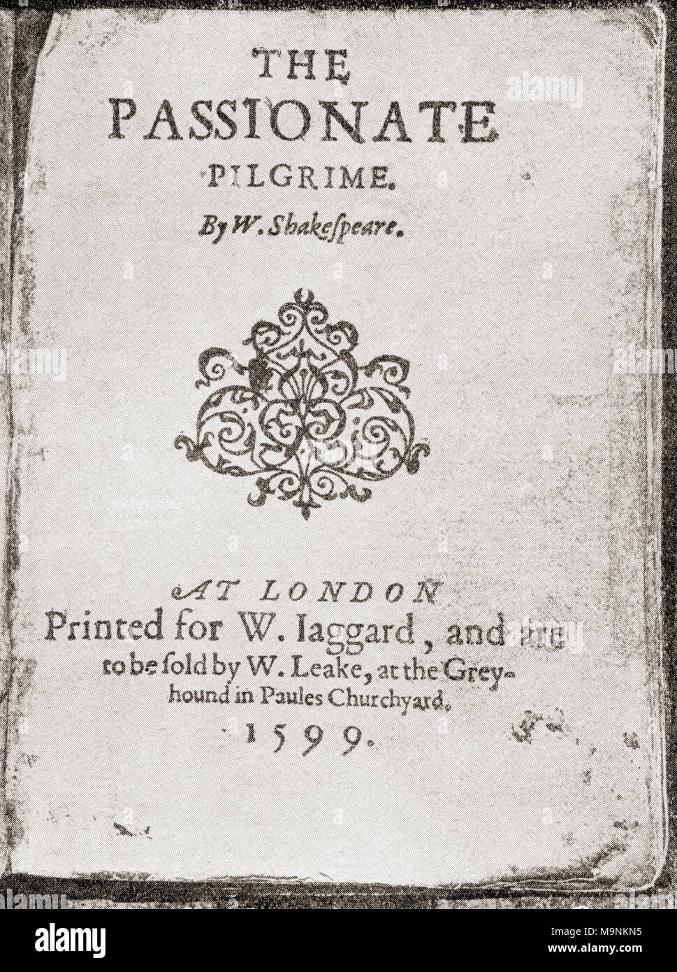 Après la page de titre de la première édition de la pièce de Shakespeare le pèlerin passionné. William Shakespeare, 1564 (baptisé) - 1616. Anglais, poète, dramaturge et acteur. D'une vie de William Shakespeare, publié en 1908. Banque D'Images