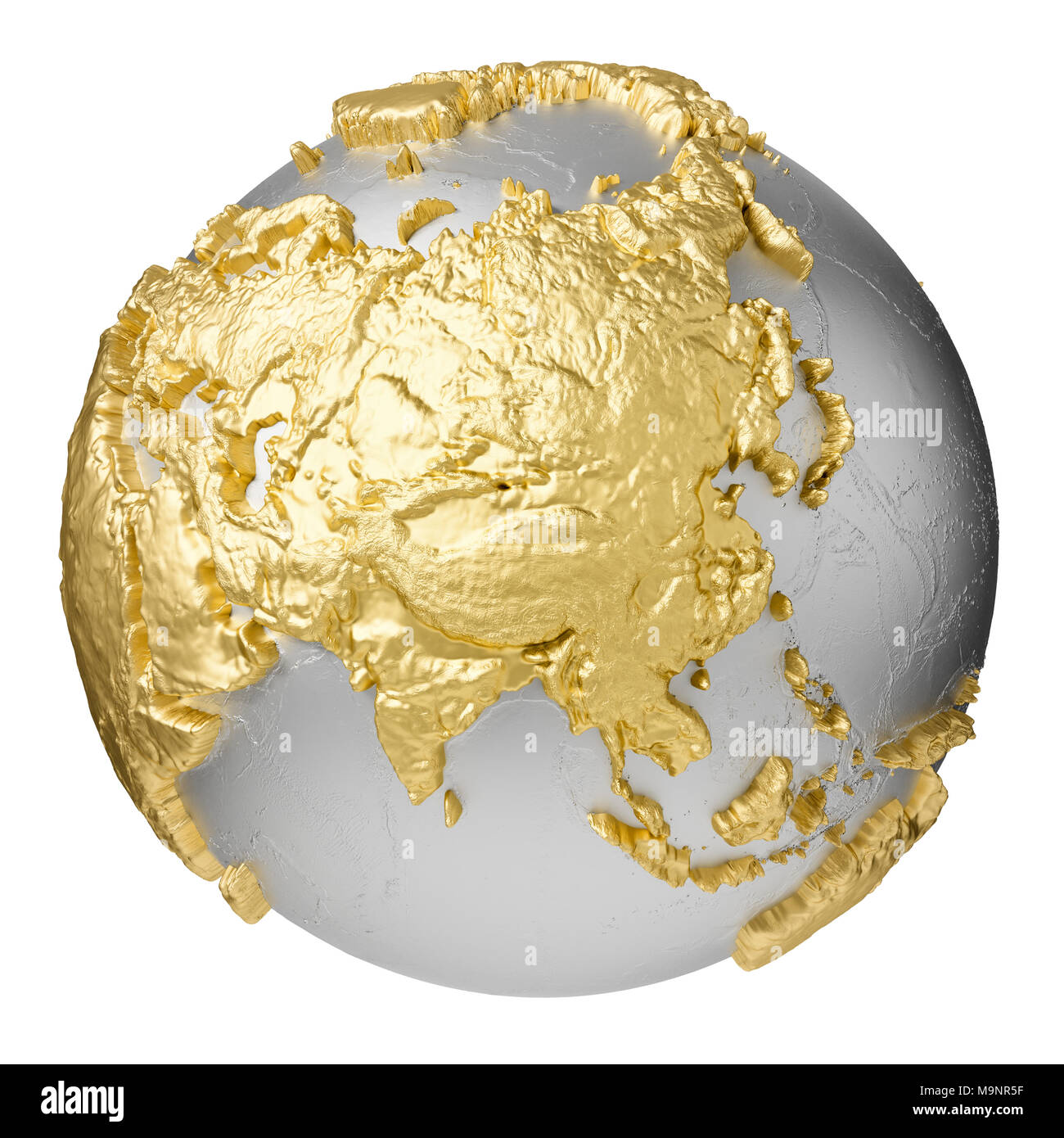 Or, l'argent modèle globe sans eau. L'Asie. Le rendu 3D isolé sur fond blanc. Éléments de cette image fournie par la NASA Banque D'Images