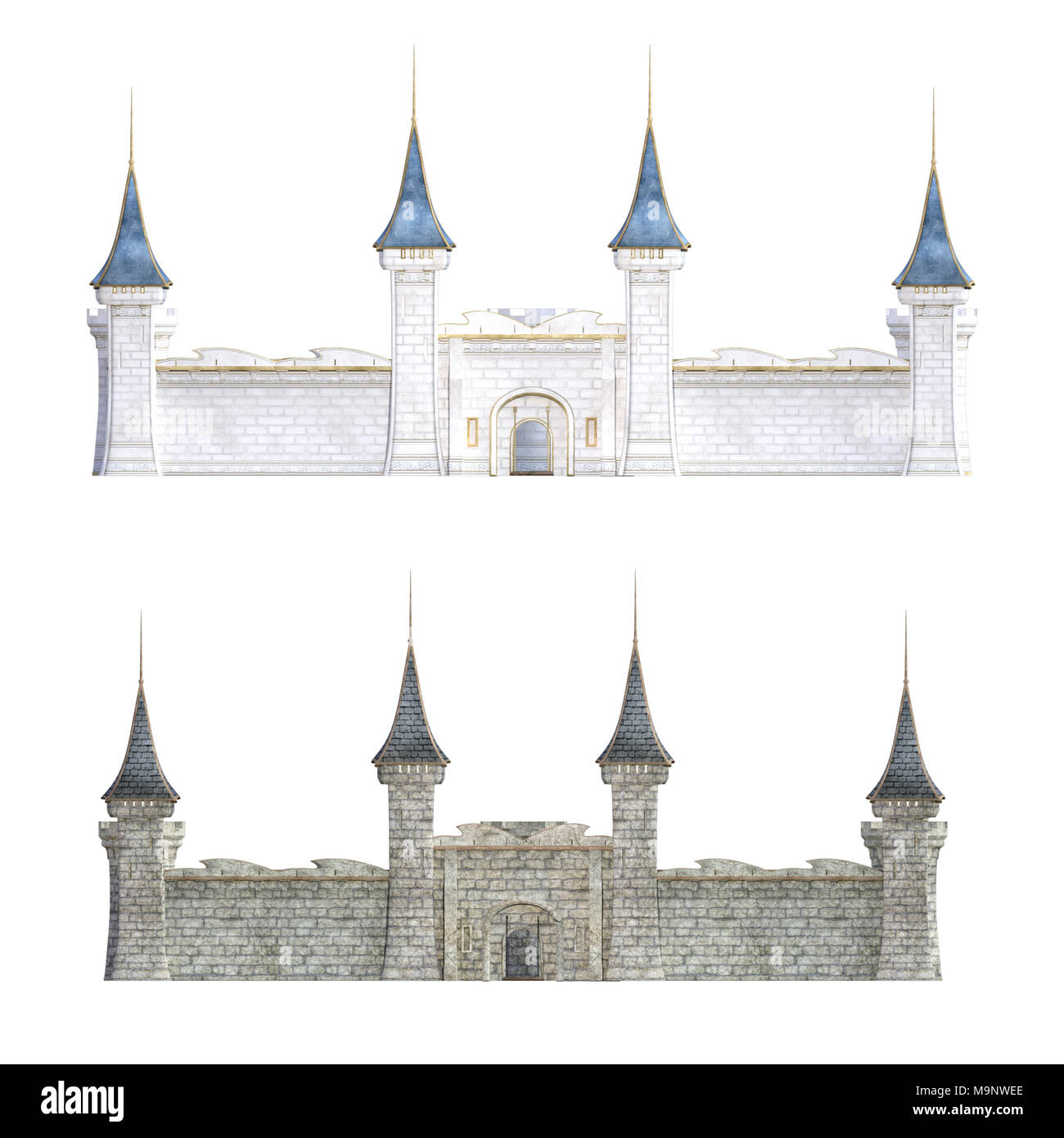 Portes du château isolé sur blanc, 3D render. Banque D'Images