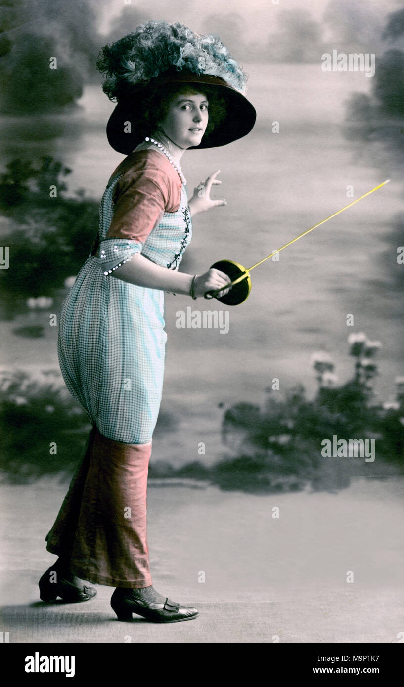 Fencer, sports, escrime, 1910, lieu exact inconnu, Allemagne Banque D'Images
