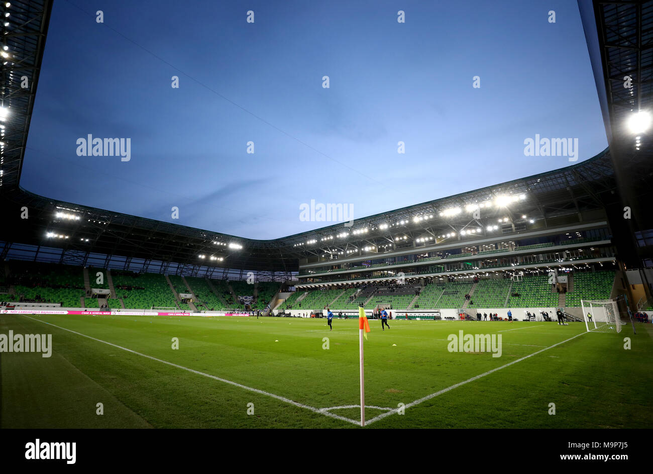 Une vue générale, le terrain avant le match amical à l'Aréna de Groupama, Budapest. Banque D'Images