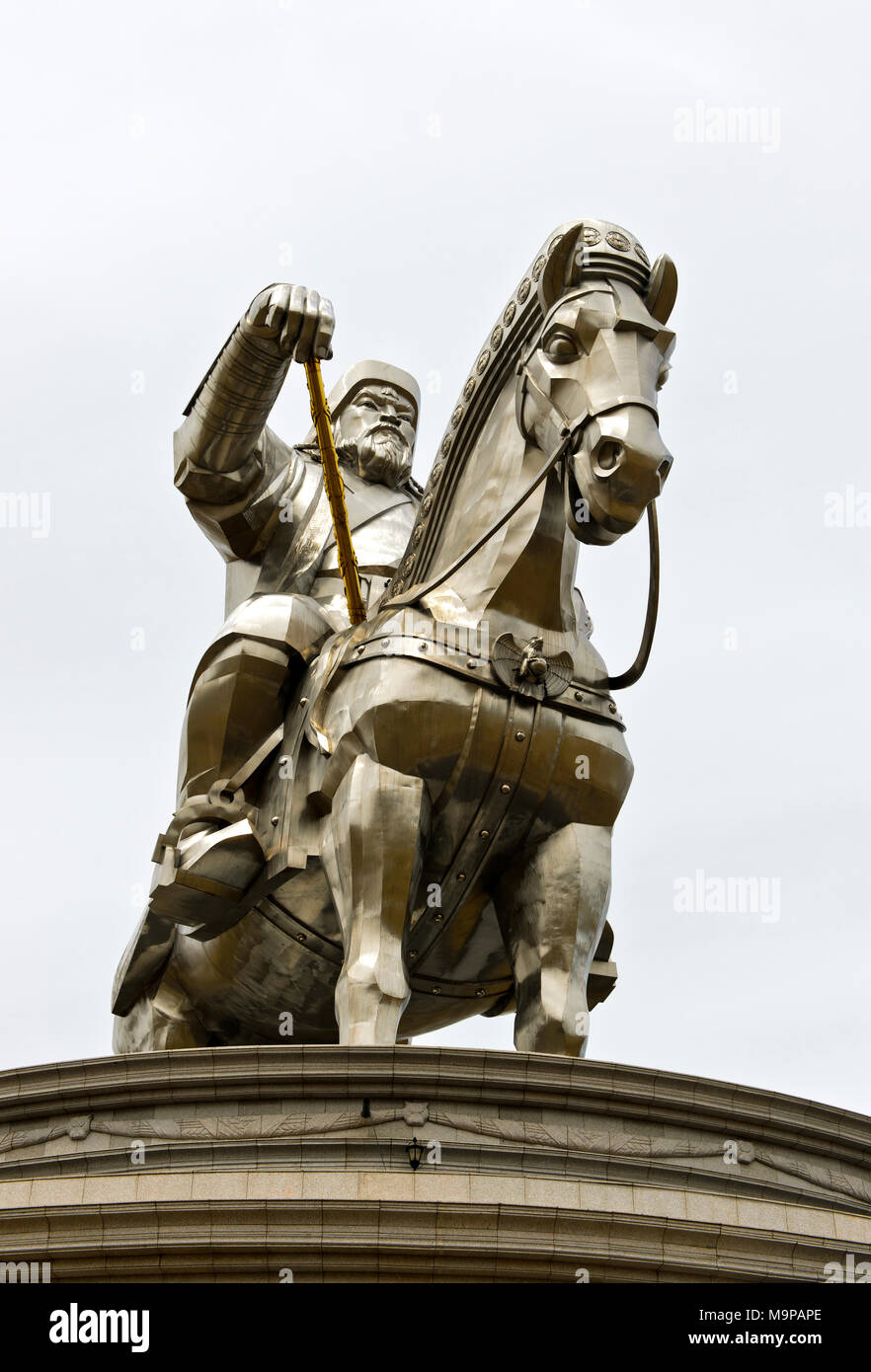 Statue équestre de Gengis Khan Gengis Khan, parc à thème, Chinggis Khaan, Tsonjin Boldog complexes Statue, Mongolie Banque D'Images