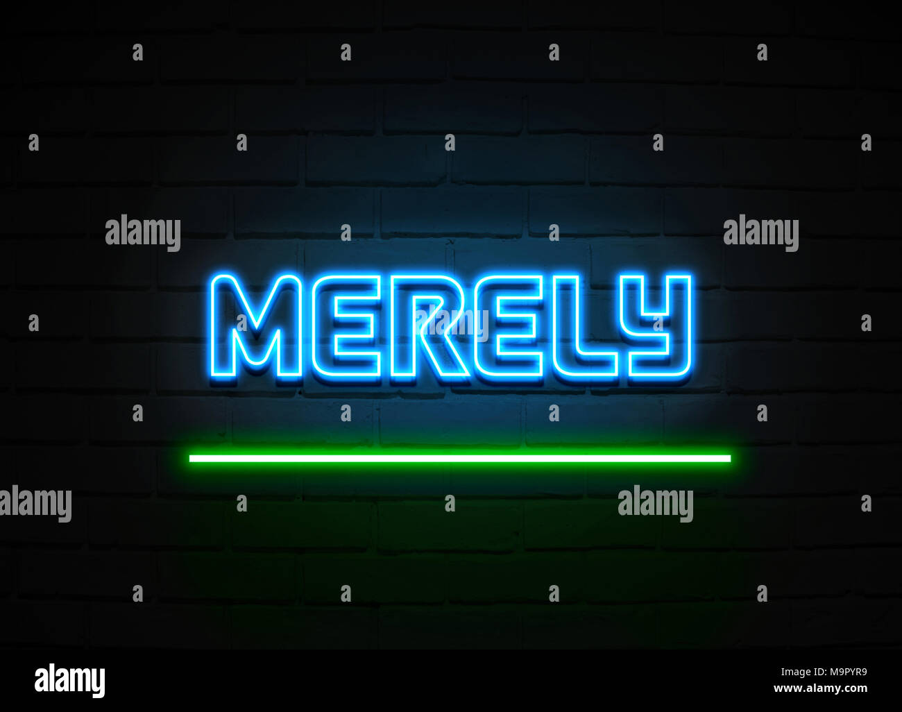 Simplement en néon - Glowing Neon Sign sur mur brickwall - rendu 3D illustration libres de droits. Banque D'Images