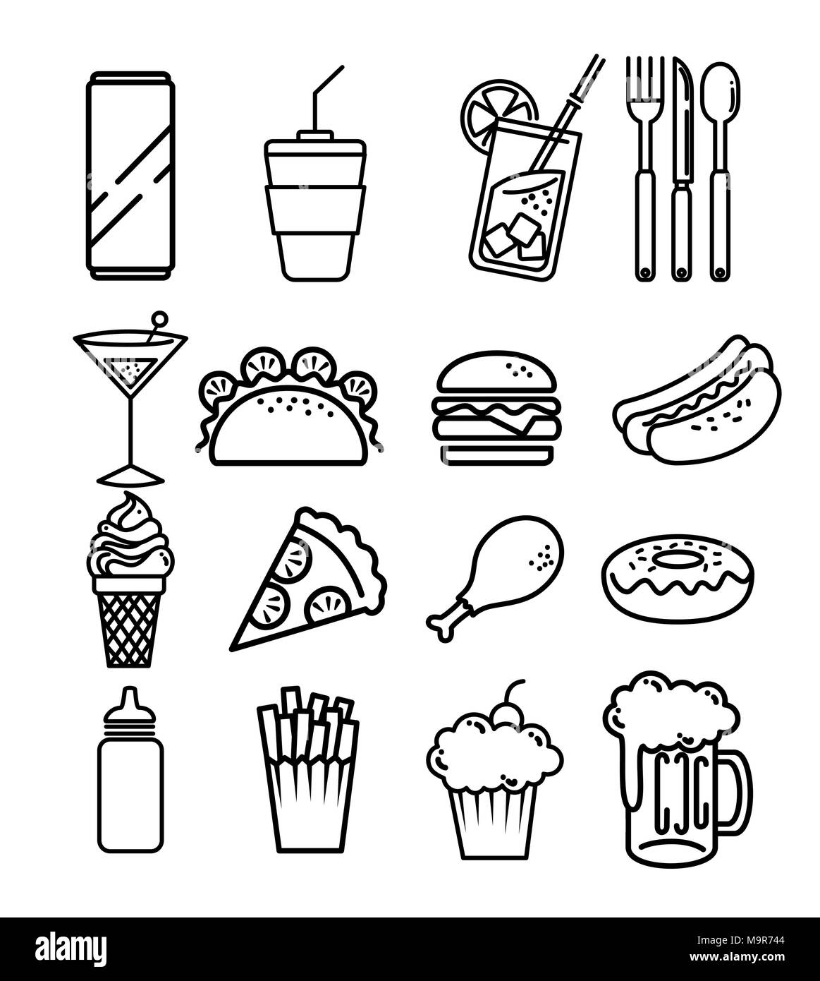 Restauration rapide set icons Illustration de Vecteur