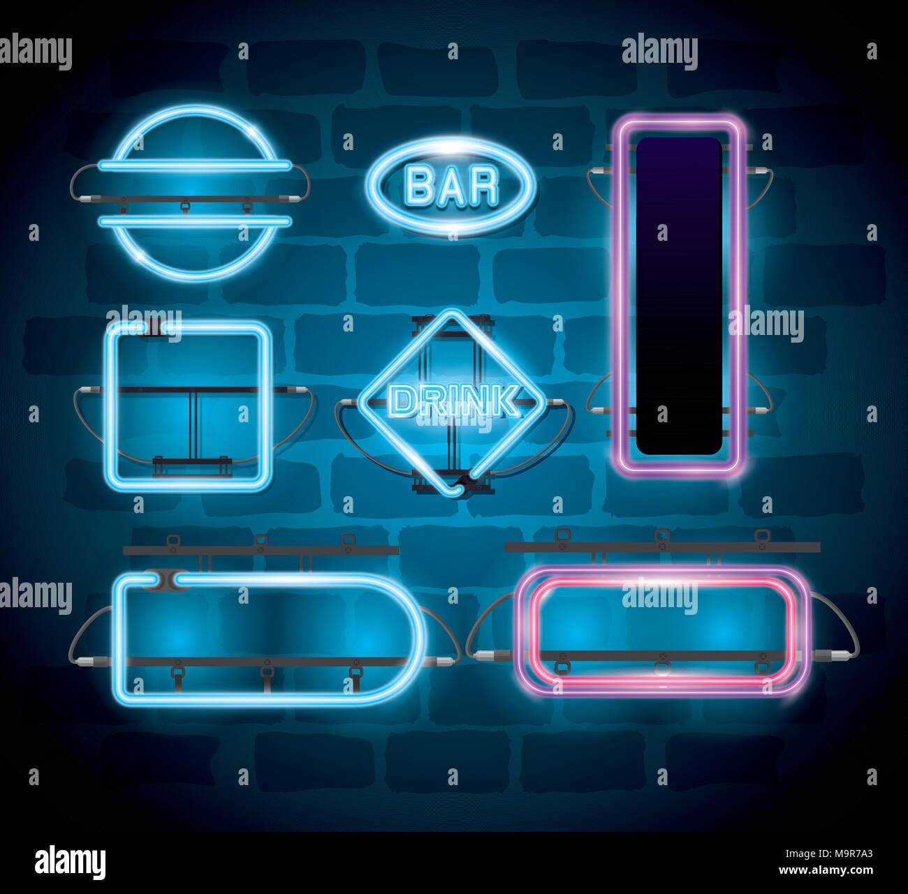Définir les icônes étiquettes fluo Illustration de Vecteur