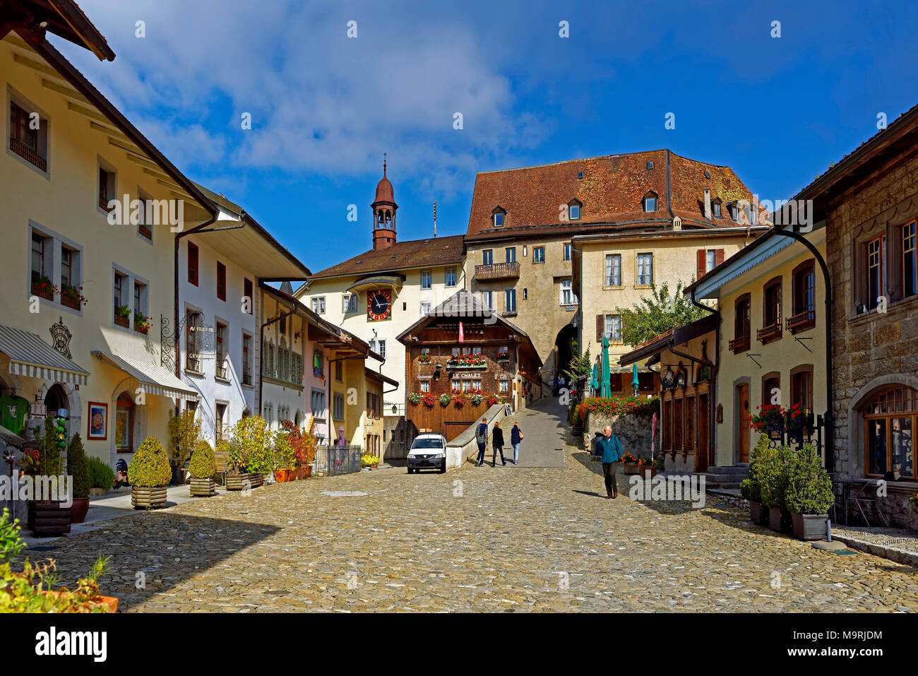 L'Europe, Suisse, Fribourg, gruyère fromage, Rue vous château, maisons, historiquement, Vieille Ville core, restaurant, Le chalet, immeuble, historiquement, ar Banque D'Images