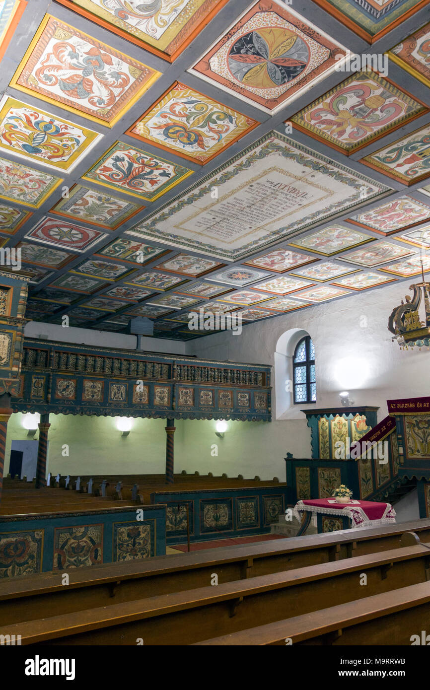 Plafond cassette dans une Église calviniste en Szenna, la Hongrie. Banque D'Images