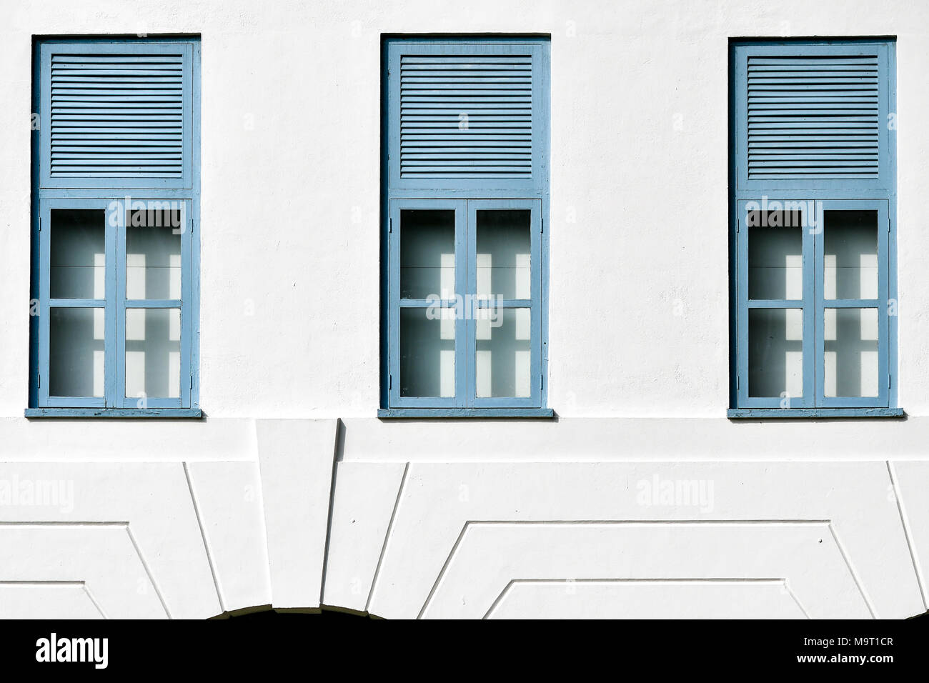 Colonie britannique chambre bleu blanc windows Banque D'Images