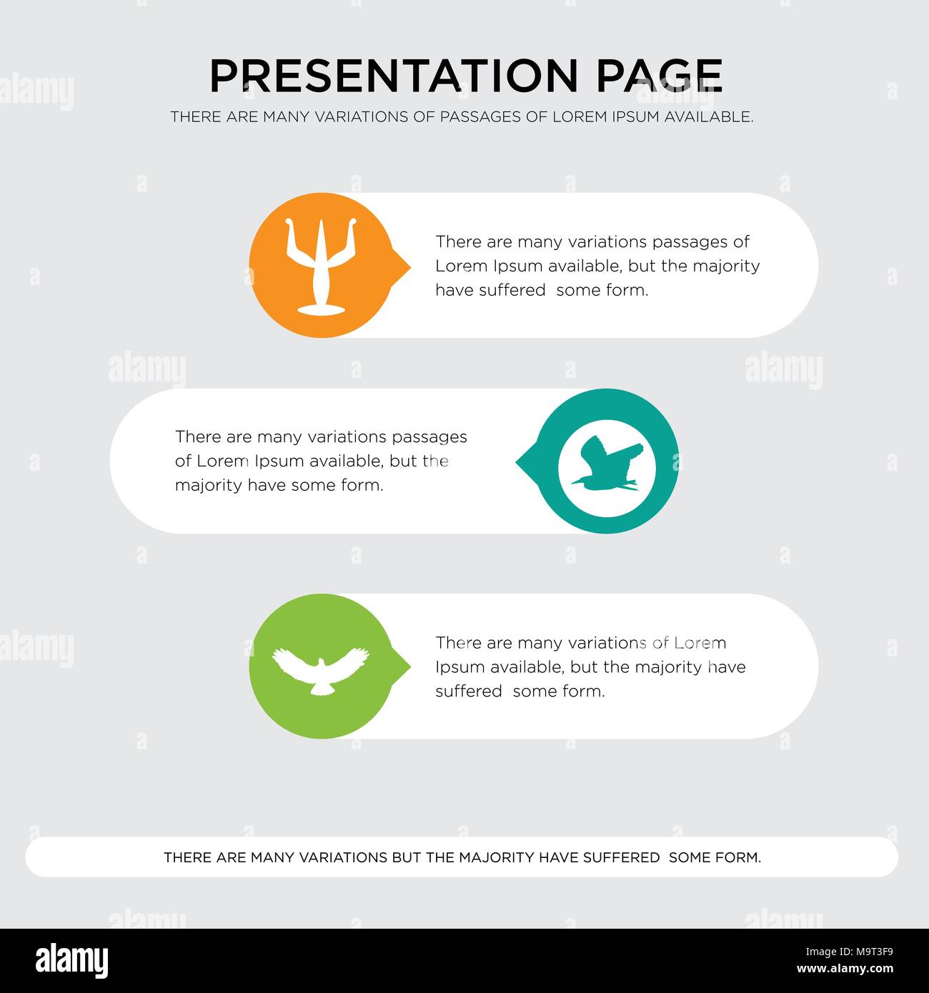 Hawk, Heron, psi présentation conception modèle dans l'orange, vert, jaune les couleurs avec des formes arrondies et horizontale Illustration de Vecteur