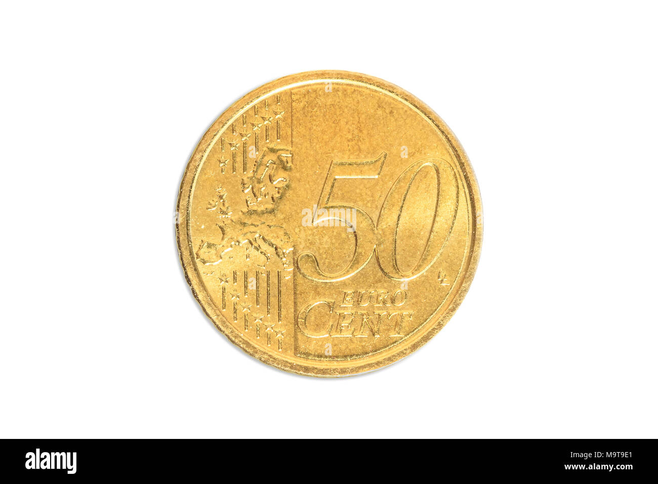 Pièce 50 centimes Vatican euro de close-up de l'Etat du Vatican en Italie. Du côté de la queue de l'Etat du Vatican. Isolé sur fond blanc studio. Banque D'Images