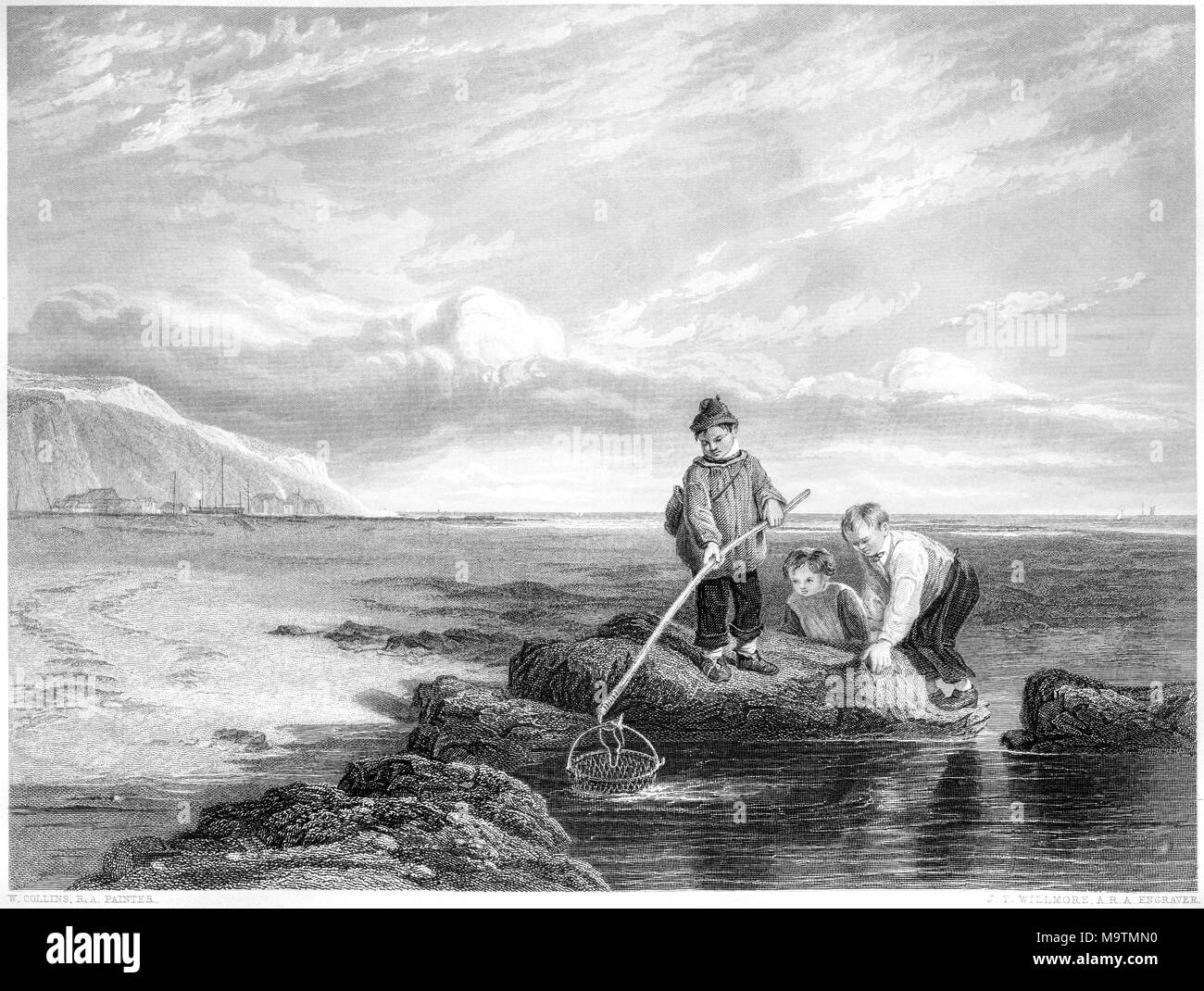 La gravure intitulée Les pêcheurs de crevettes à partir de la photo de William Collins dans la galerie Vernon numérisées à haute résolution à partir d'un livre imprimé en 1849. Banque D'Images