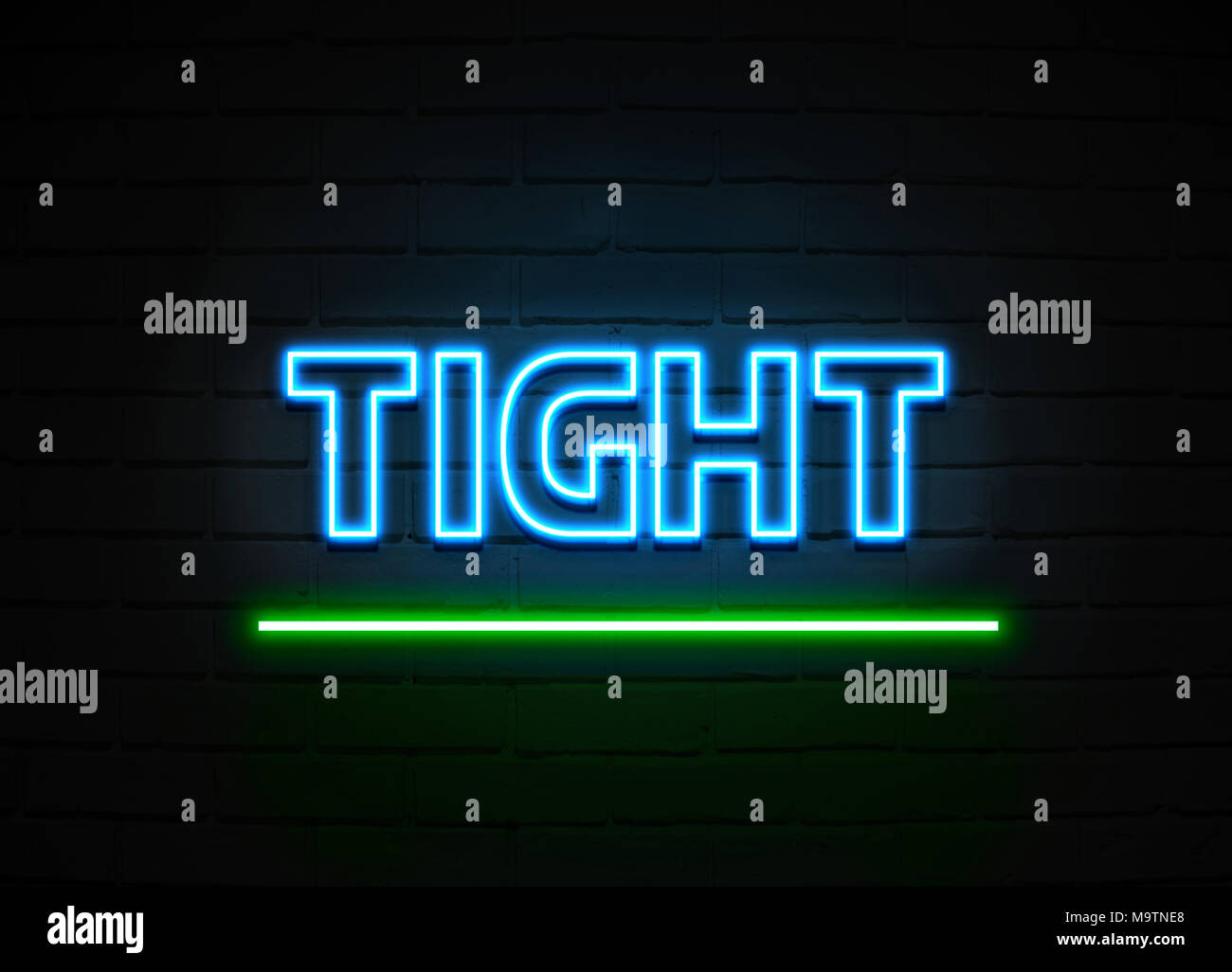 Enseigne au néon serré - Glowing Neon Sign sur mur brickwall - rendu 3D illustration libres de droits. Banque D'Images