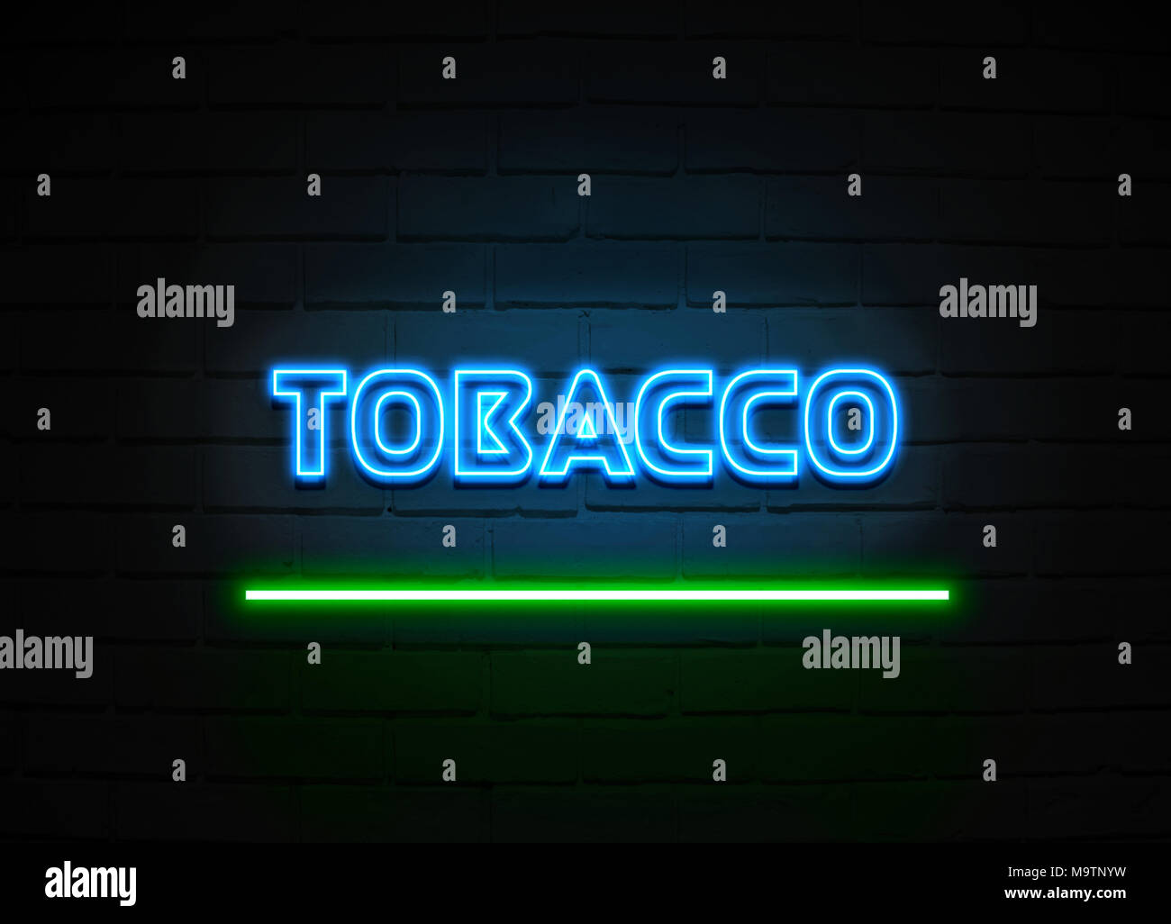 Enseigne au néon du tabac - Glowing Neon Sign sur mur brickwall - rendu 3D illustration libres de droits. Banque D'Images