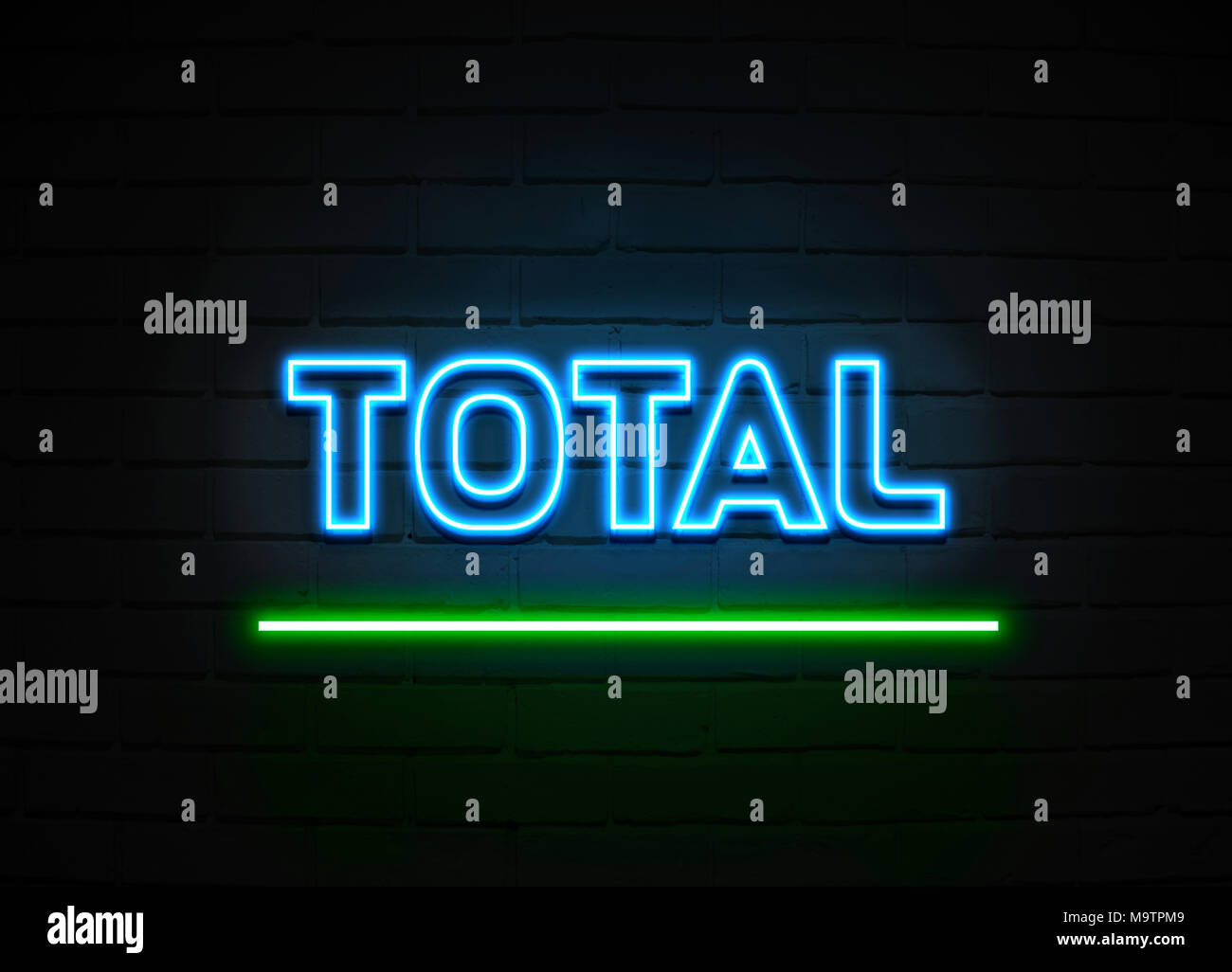 Enseigne au néon Total - Glowing Neon Sign sur mur brickwall - rendu 3D illustration libres de droits. Banque D'Images