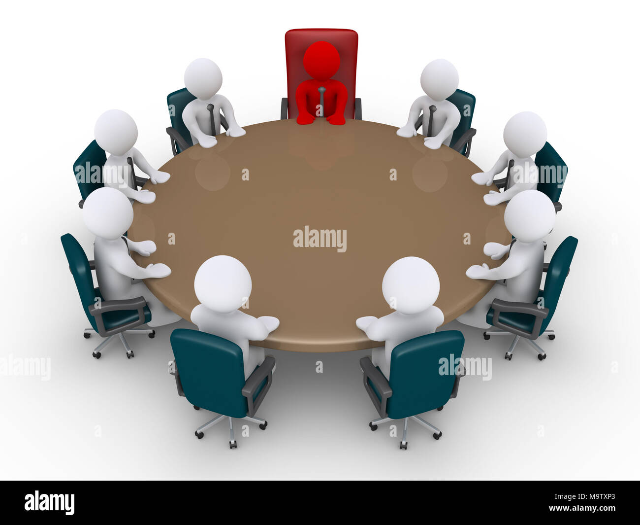 Les hommes d'affaires et patron 3d autour de la table comme dans une réunion Banque D'Images