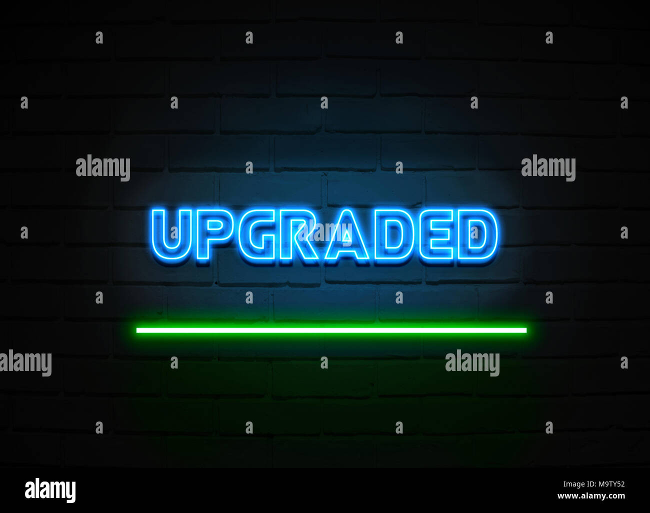 Mis en néon - Glowing Neon Sign sur mur brickwall - rendu 3D illustration libres de droits. Banque D'Images