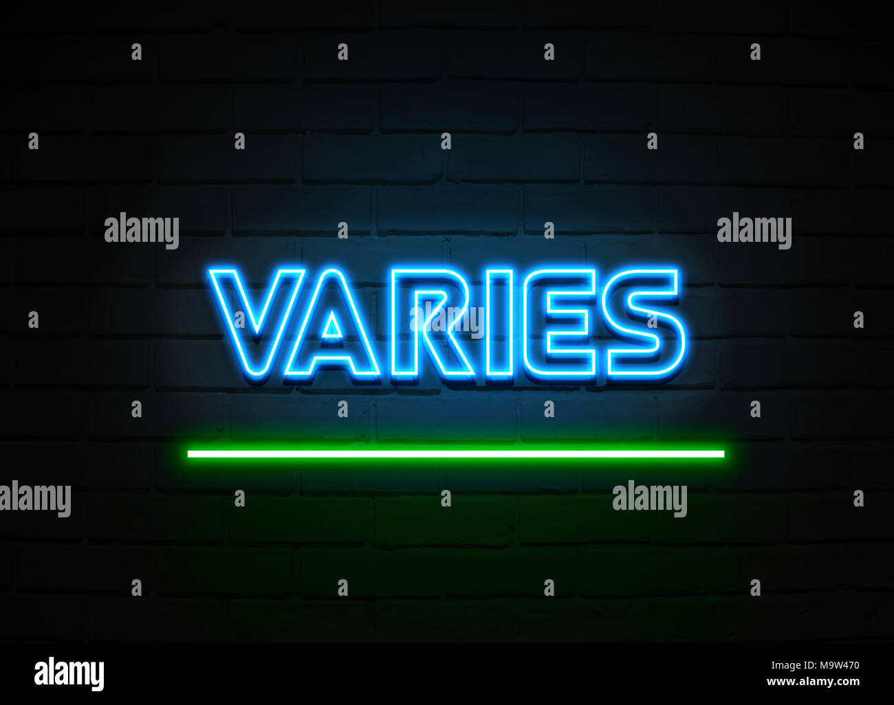 Varie en néon - Glowing Neon Sign sur mur brickwall - rendu 3D illustration libres de droits. Banque D'Images