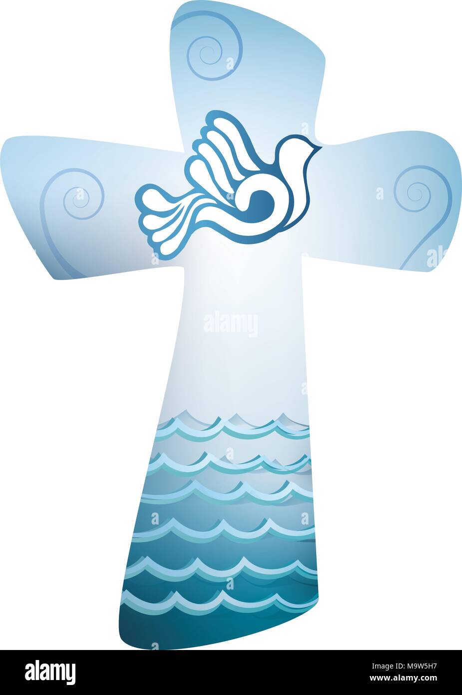 La croix chrétienne le baptême. Esprit Saint symbole avec colombe et la mer Illustration de Vecteur