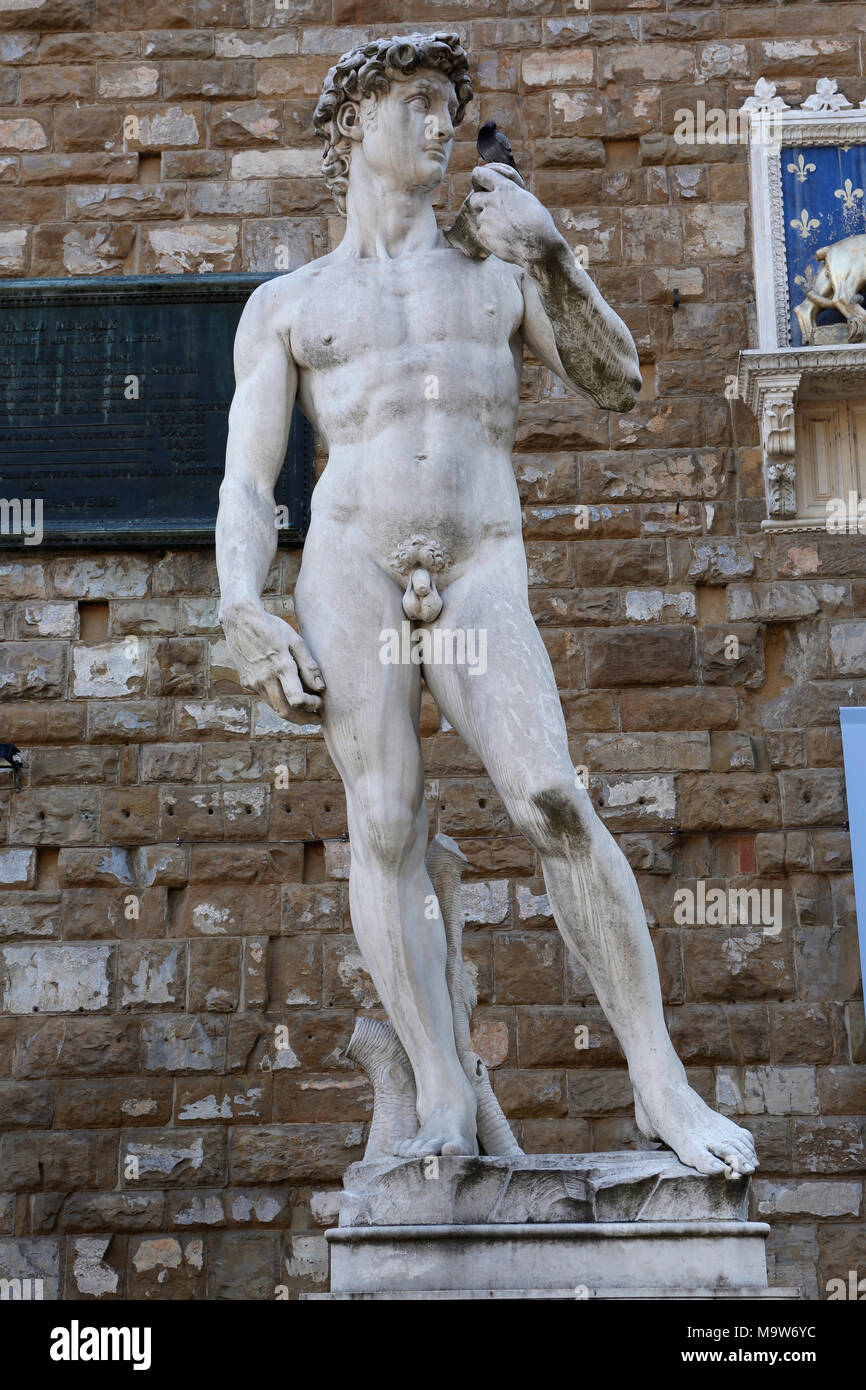Statue David, Michel-Ange, Piazza della Signoria, Firenze, Italie, Banque D'Images