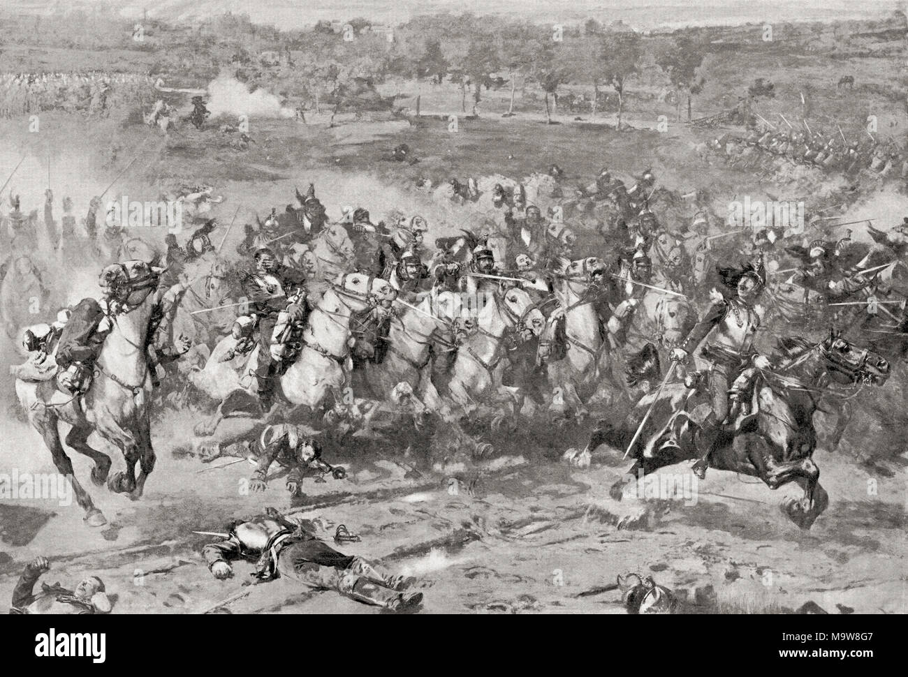 Une charge de cuirassiers français pendant la guerre franco-prussienne de 1870. L'histoire de Hutchinson de l'ONU, publié 1915 Banque D'Images