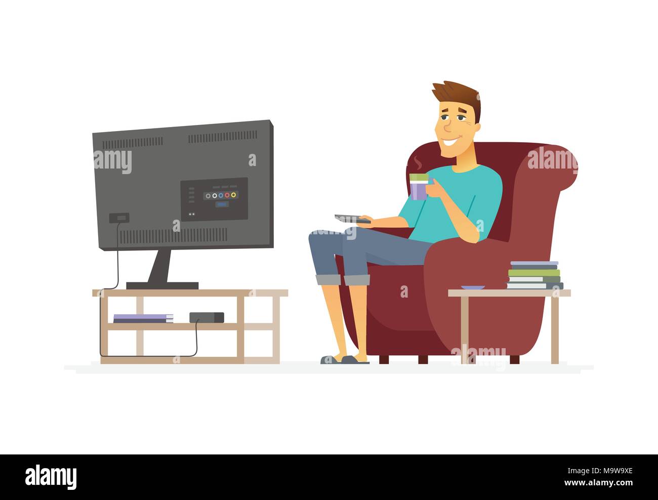 Jeune homme regardant la TV - dessins de caractères des gens illustration isolé Illustration de Vecteur
