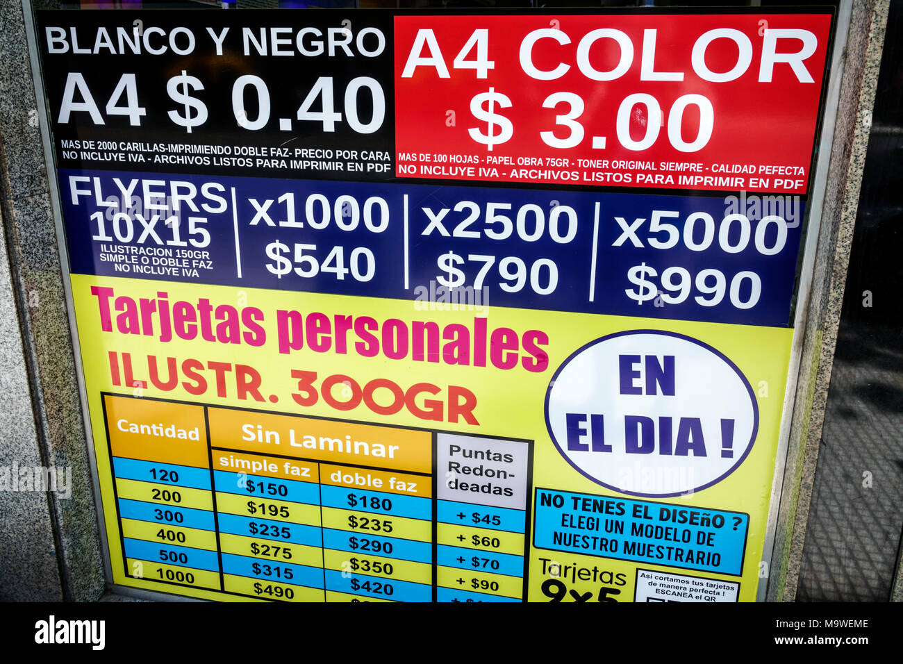 Buenos Aires Argentina,Recoleta,print shop,enseignes,services d'impression,flyers,signez,langue espagnole,prix,pesos,les visiteurs Voyage tour touriste tou Banque D'Images