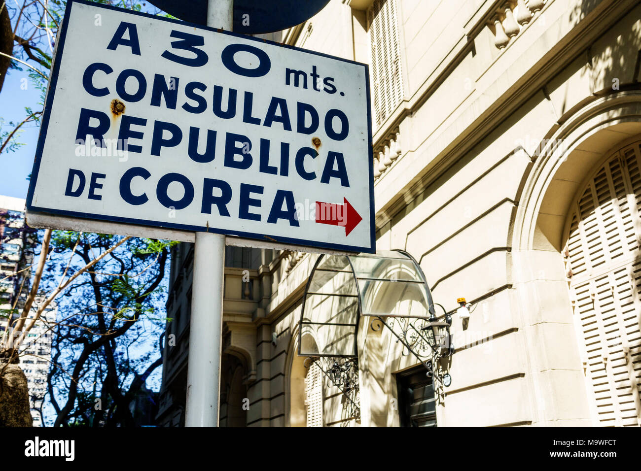 Buenos Aires Argentine,Palerme,panneau,République de Corée du Sud Consulat, visiteurs voyage voyage tourisme touristique repère monuments, culture culturelle culturelle Banque D'Images