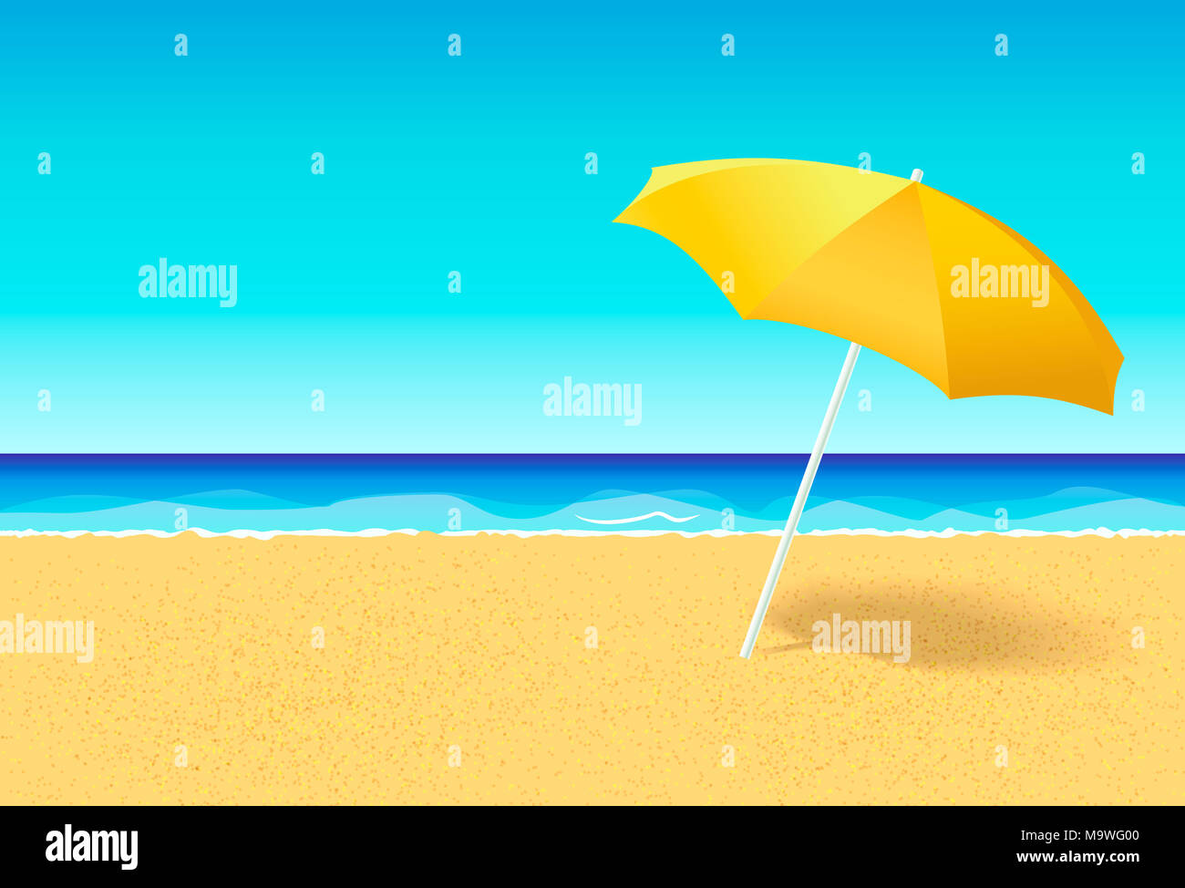 Parasol sur une plage déserte près de l'océan. Locations de concept. Plage vide sans peuple avec parasol et ciel bleu à l'arrière-plan de la mer. Horizont Banque D'Images
