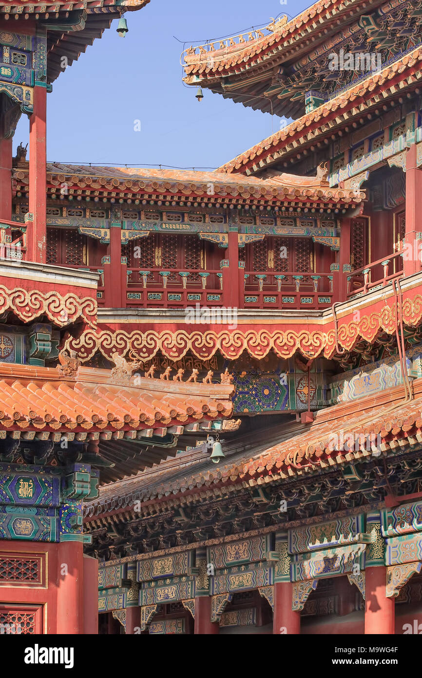 À BEIJING, le 19 septembre 2009. Ornées de riches pavilion à Yonghe Lamaserie, également connu sous le nom de Lama Temple, qui est un monastère de l'école Guéloug. Banque D'Images
