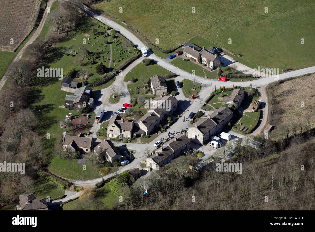 Vue aérienne de l'emplacement défini TV Emmerdale Banque D'Images