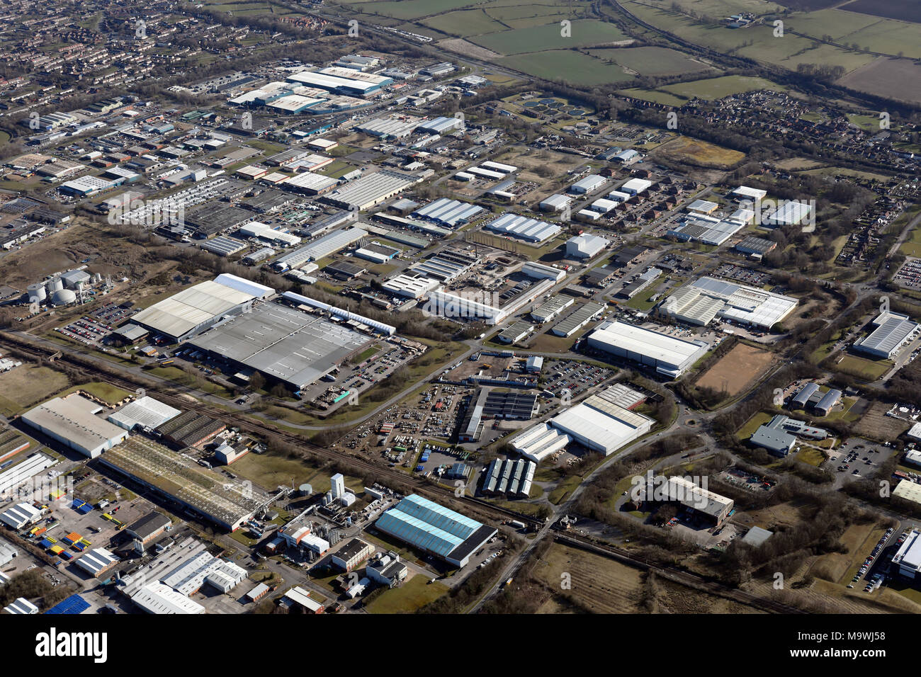 Vue aérienne d'Aycliffe Business Park, Newton Aycliffe, Co Durham. Cette photo du sud-ouest regardant à travers Preston Road. Banque D'Images