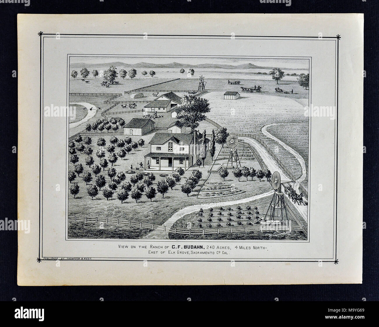 Comté de Sacramento en Californie - 1880 vues Ferme - Thompson & West Imprimer Banque D'Images