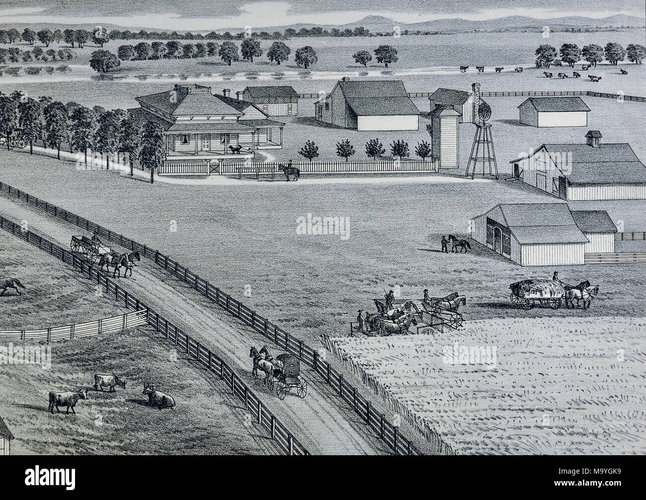 Comté de Sacramento en Californie - 1880 vues Ferme - Thompson & West Imprimer - Ferme Valensin et Trotter Race Track Banque D'Images