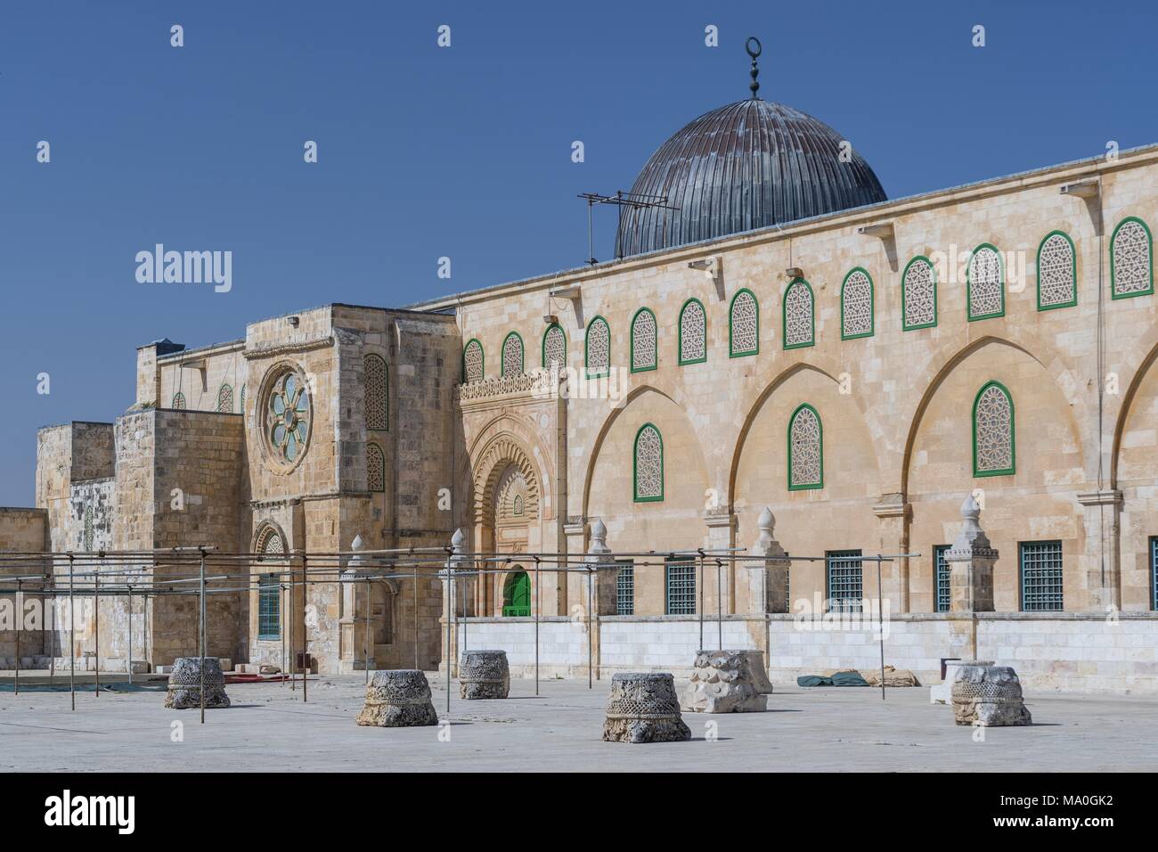 Le culte islamique de la mosquée El Aksa au Mont du Temple (le noble sanctuaire) à Jérusalem-Est, Israël. Banque D'Images