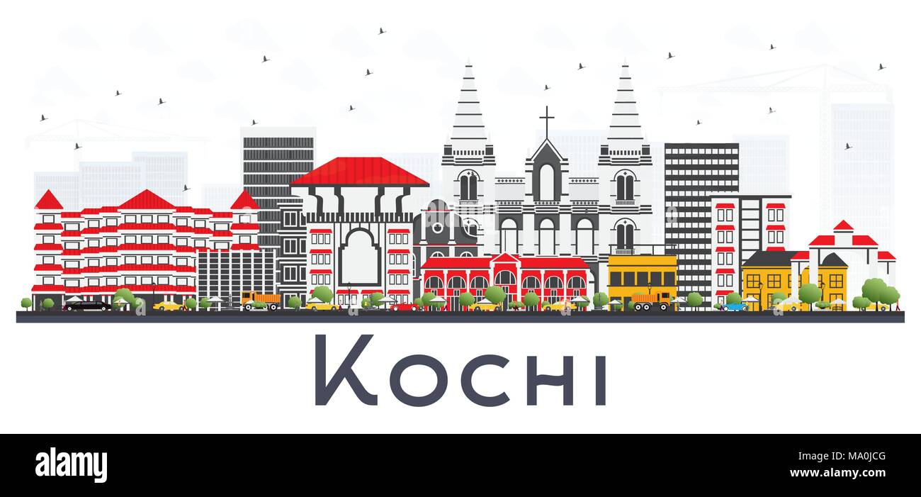 Kochi Inde Ville avec des bâtiments couleur isolé sur blanc. Vector Illustration. Les voyages d'affaires et tourisme Concept avec l'architecture historique. Illustration de Vecteur
