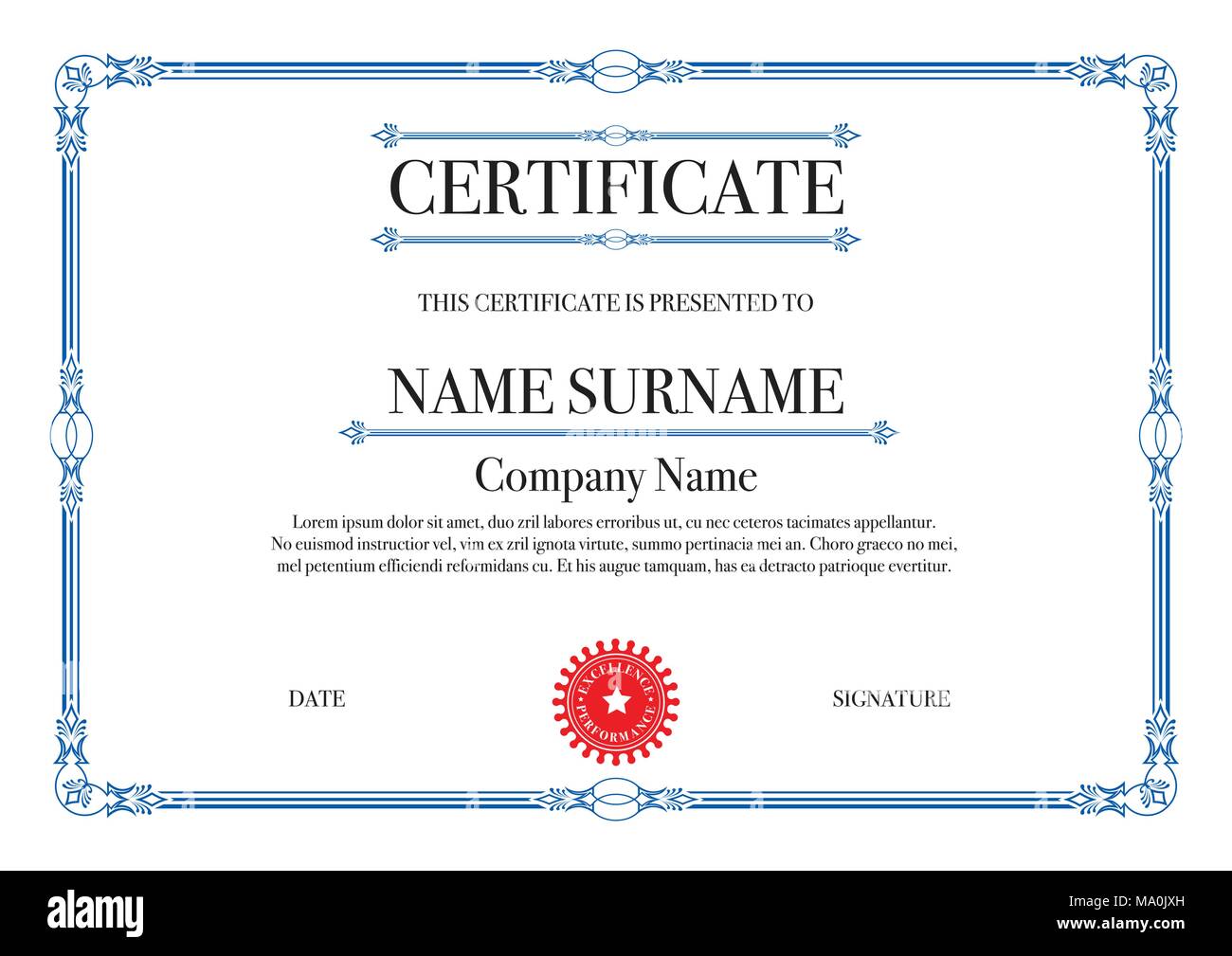 Le rendement de l'excellence à la frontière de certificat Illustration de Vecteur