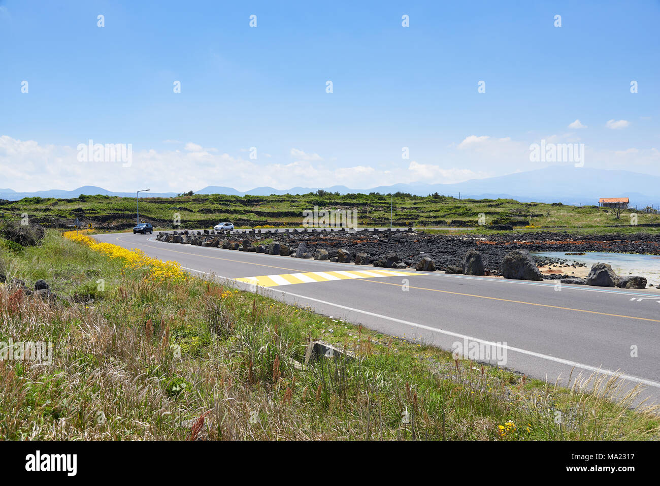 Paysage de Joham Coast Road dans Jocheon-eup, Jeju. En raison de son terrain volcanique, la côte de l'île de Jeju sont principalement composés de basalte. Banque D'Images