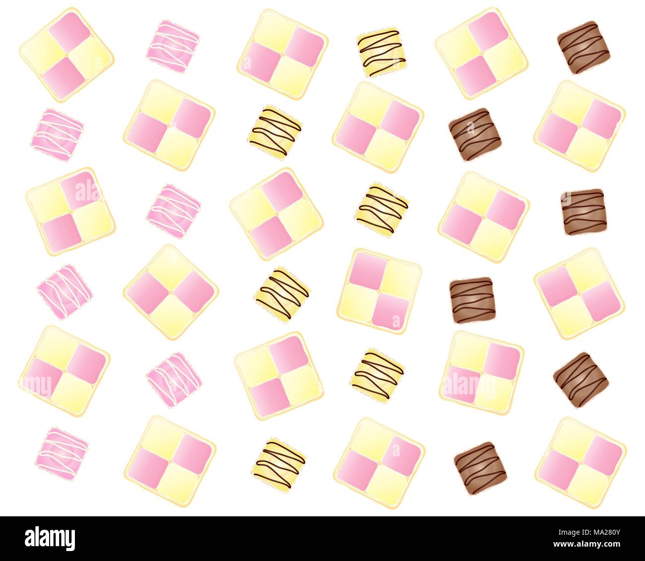 Une illustration d'une conception abstraite avec tranches de gâteau battenburg et fantaisies français dans le cadre d'une mise en page sur un fond blanc Illustration de Vecteur