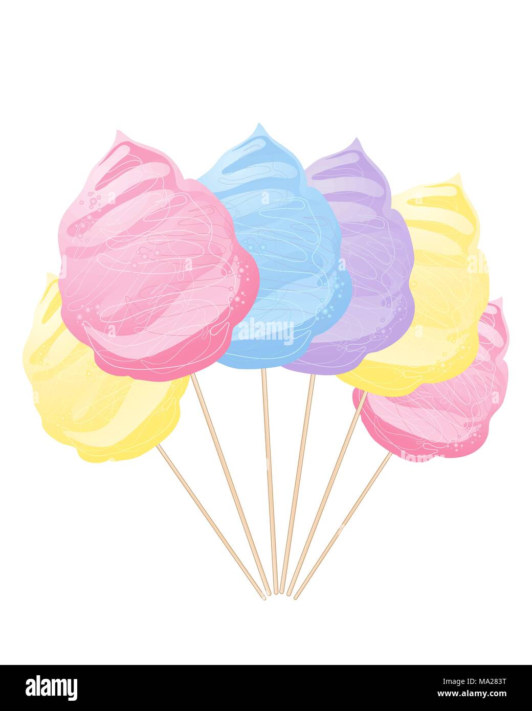 Un vecteur abstract illustration en format eps 10 d'une rangée de couleurs bleu jaune et rose coton violet candy sur bois isolé sur fond blanc Illustration de Vecteur