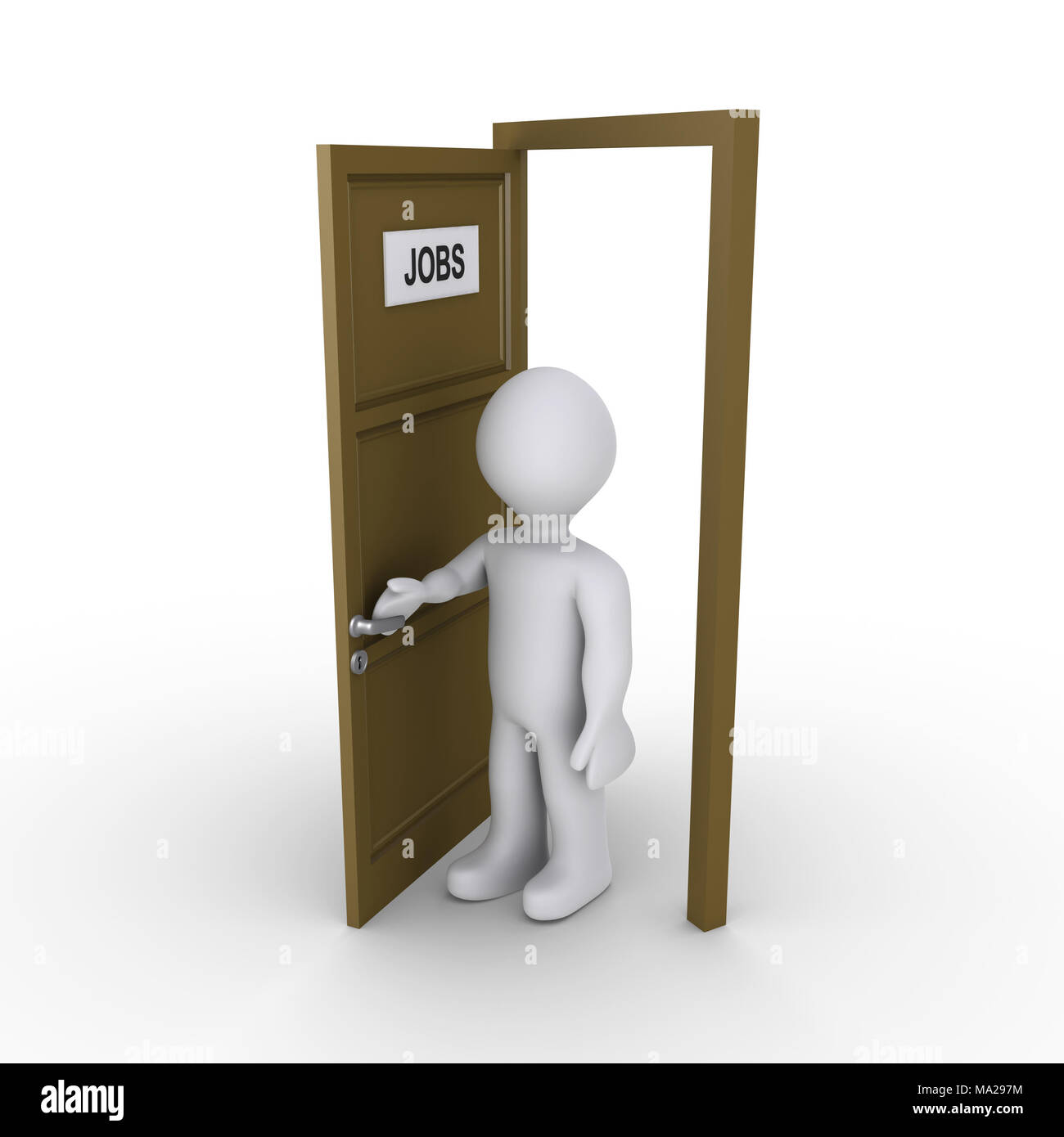 Personne 3d est l'ouverture de la porte qui a un signe d'emplois Banque D'Images