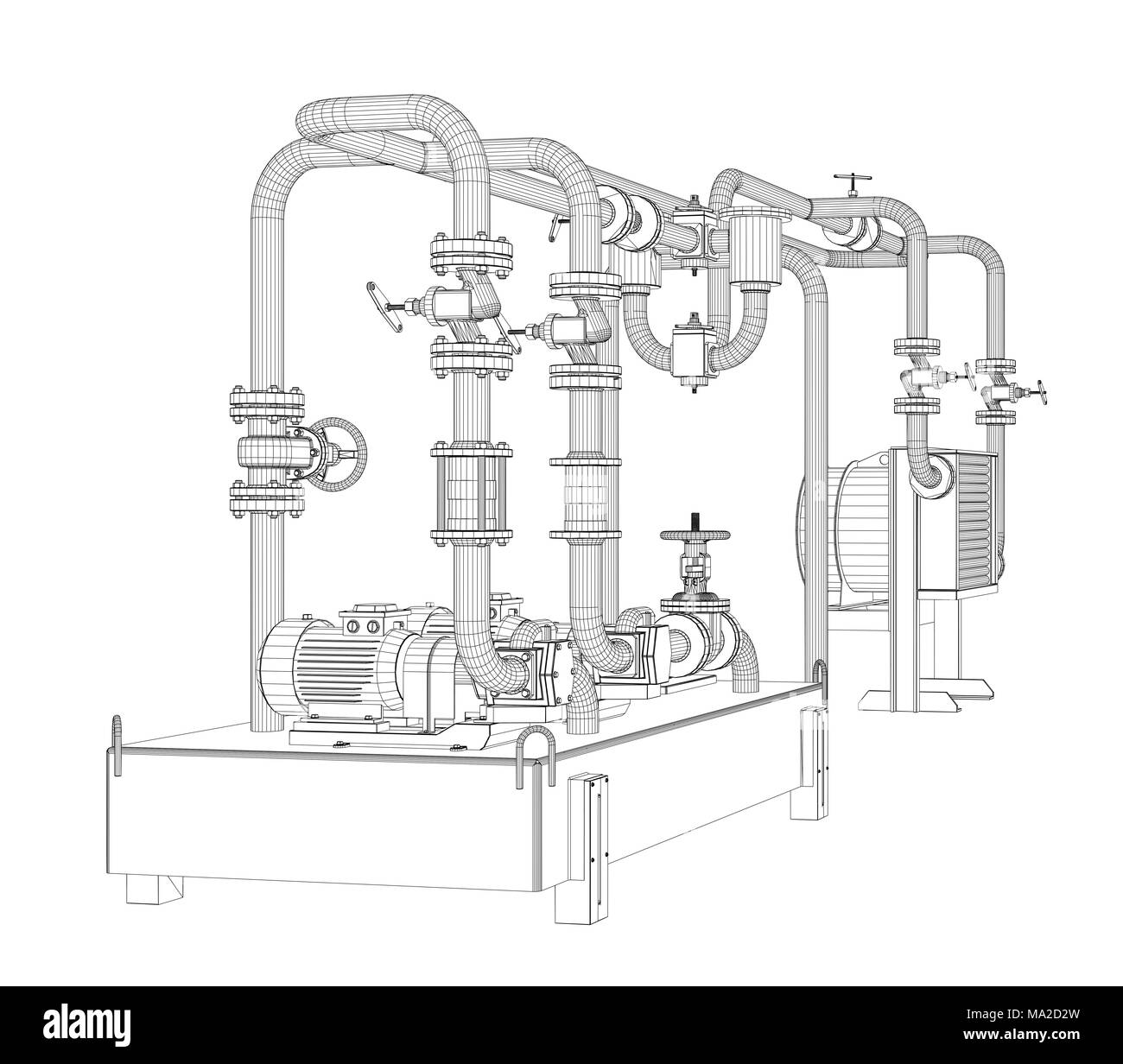 L'équipement industriel en fil de fer de pompe à huile. 3D Illustration Banque D'Images