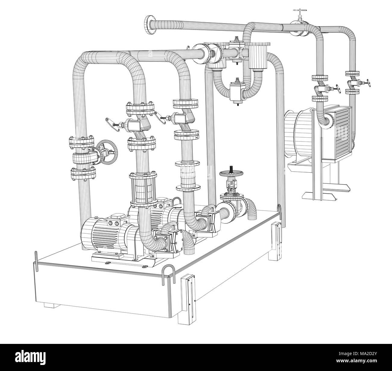 L'équipement industriel en fil de fer de pompe à huile. 3D Illustration Banque D'Images