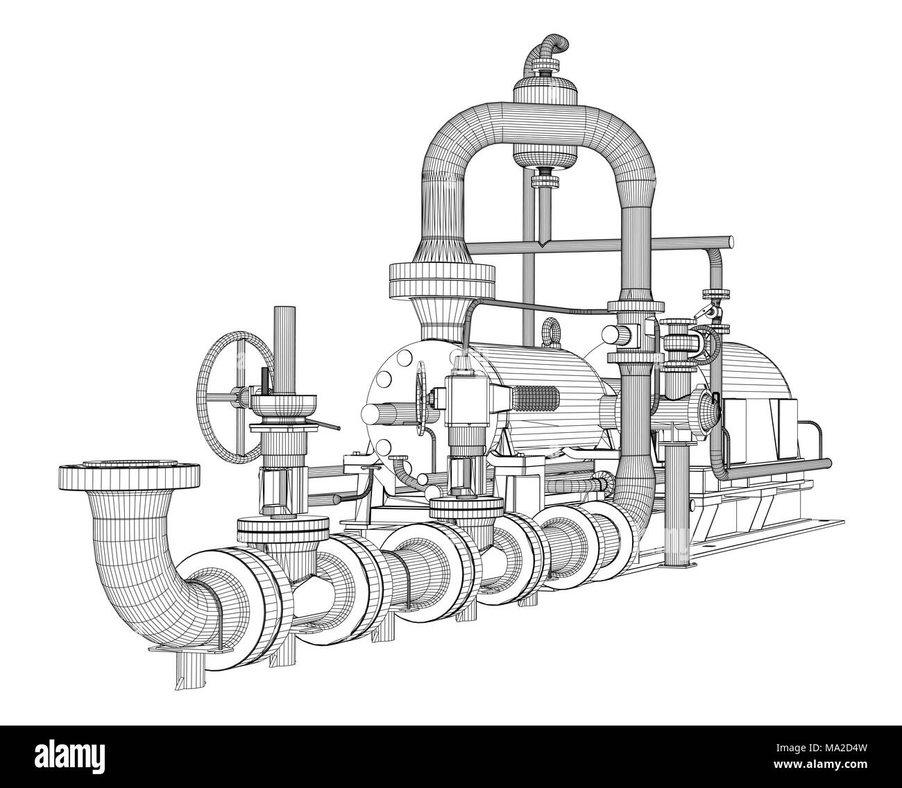 Pompe industrielle en fil de fer. Le Rendu 3D. Isoalted sur fond blanc Banque D'Images