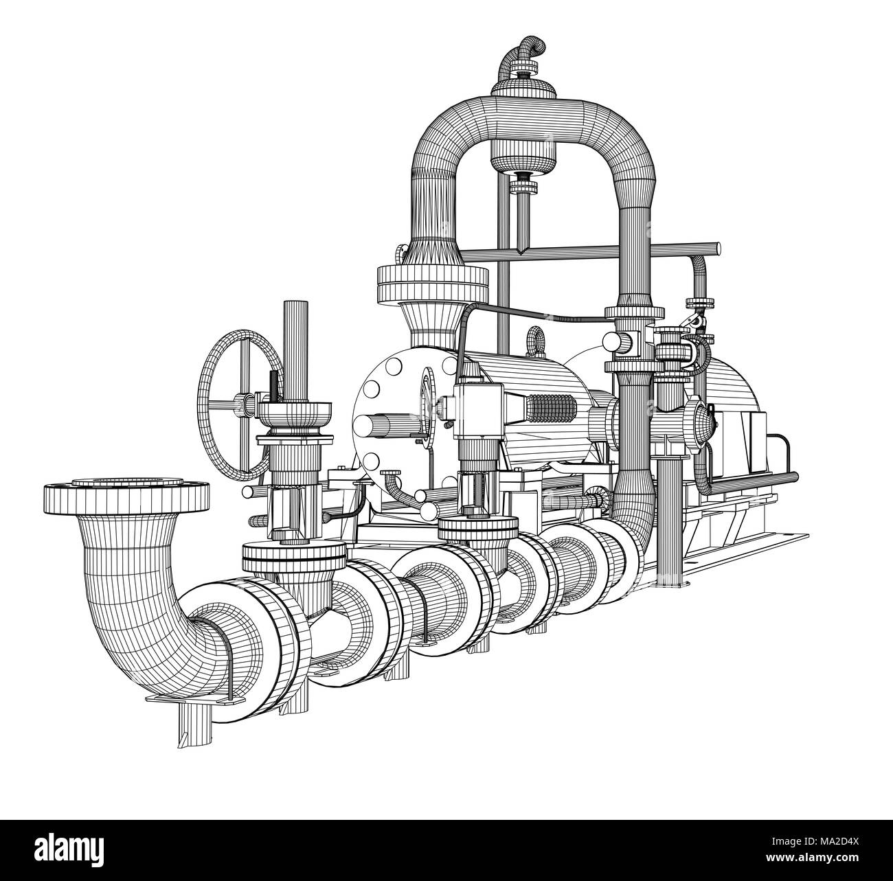 Pompe industrielle en fil de fer. Le Rendu 3D. Isoalted sur fond blanc Banque D'Images